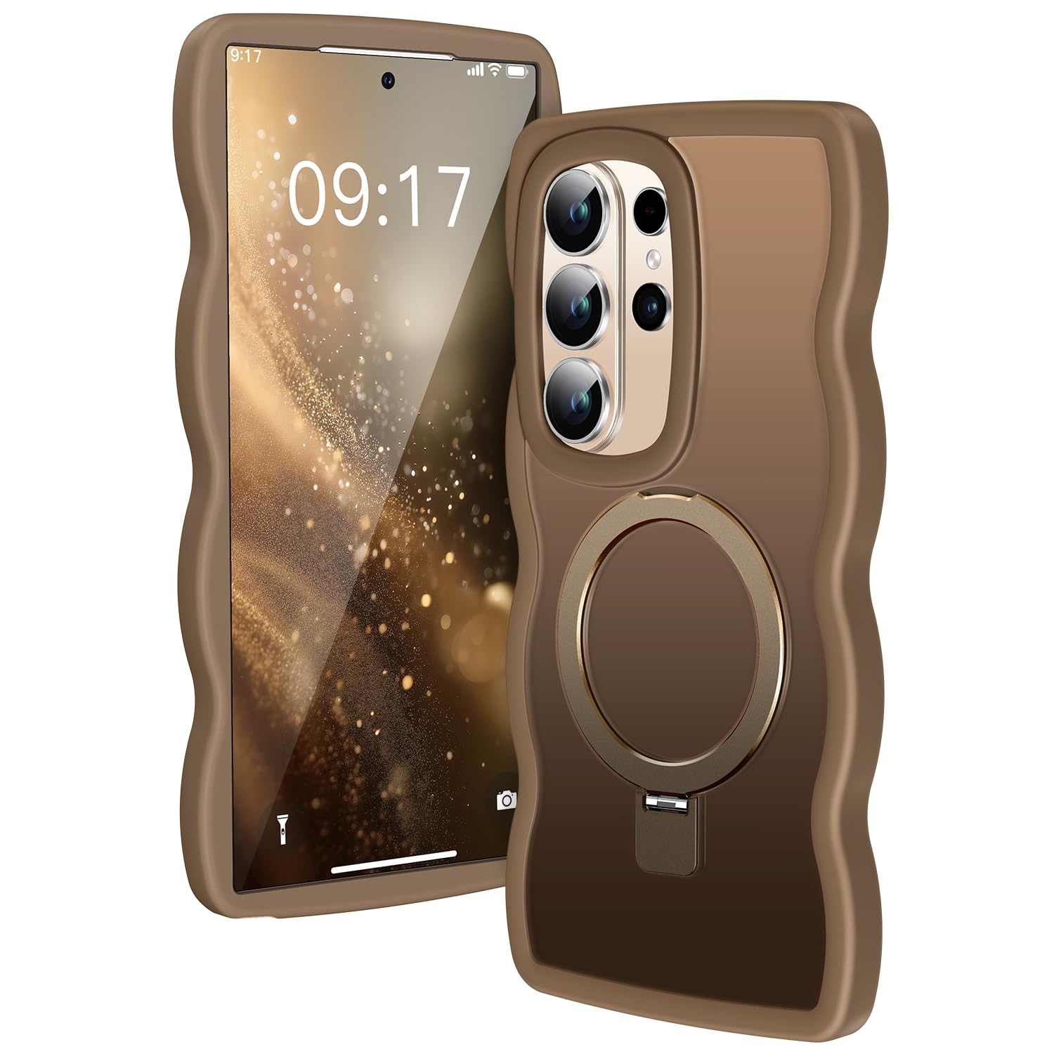 Photo 1 of [Magnetic Stand & Cute Wave Frame]Case for Samsung Galaxy S26 Ultra [Fit for MagSafe]MIL-Grade Drop Protection Non Yellowing Matte Translucent Back Phone Case Cover for Galaxy S26 Ultra, Desert Gold