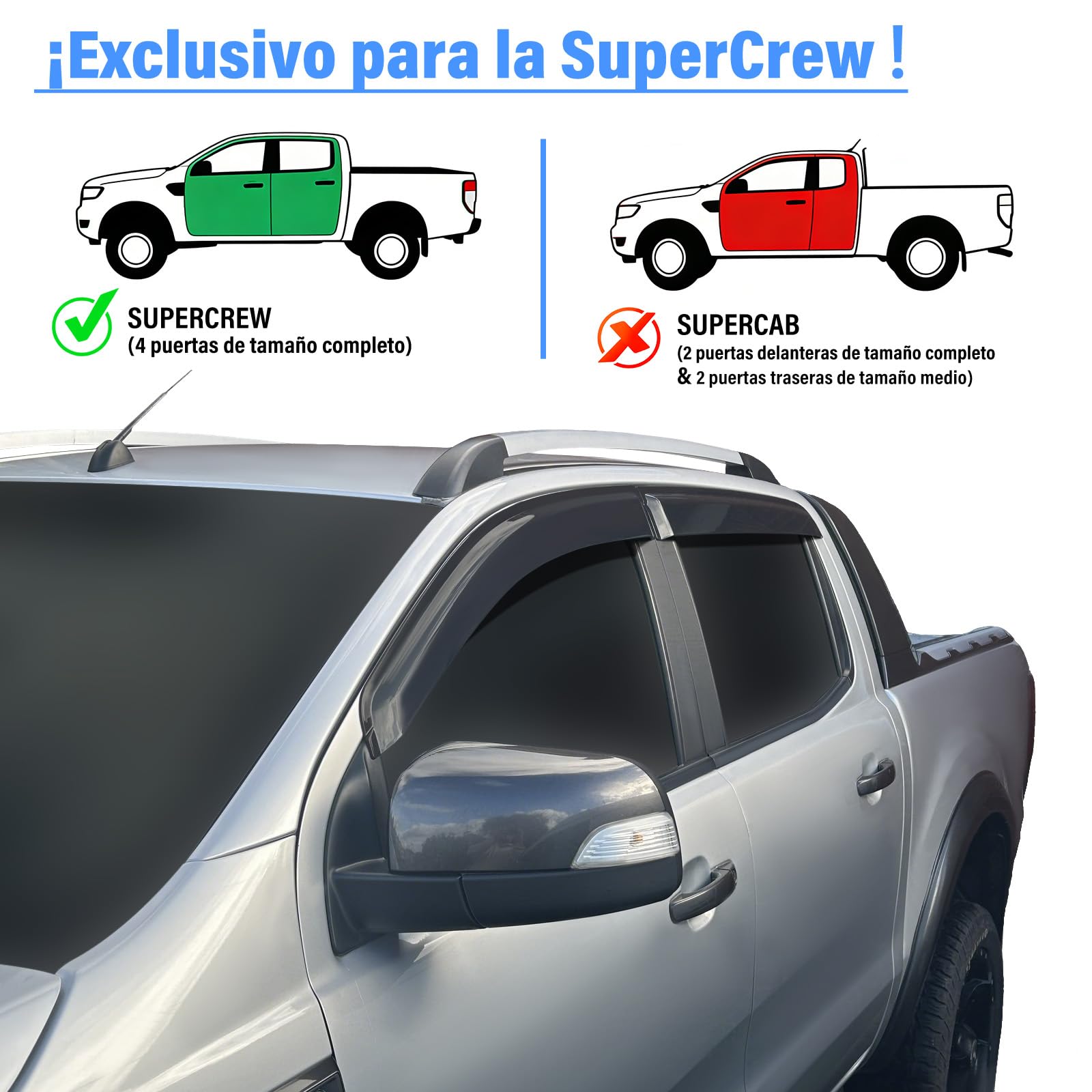 Deflectores de Viento Deflectores de Aire para Ford Ranger 2012-2022 XL XLT Wildtrak Limited Platinum Raptor T6 T7 T8 MK1 MK2 MK3 Doble Cabina(Deflectores de Viento)