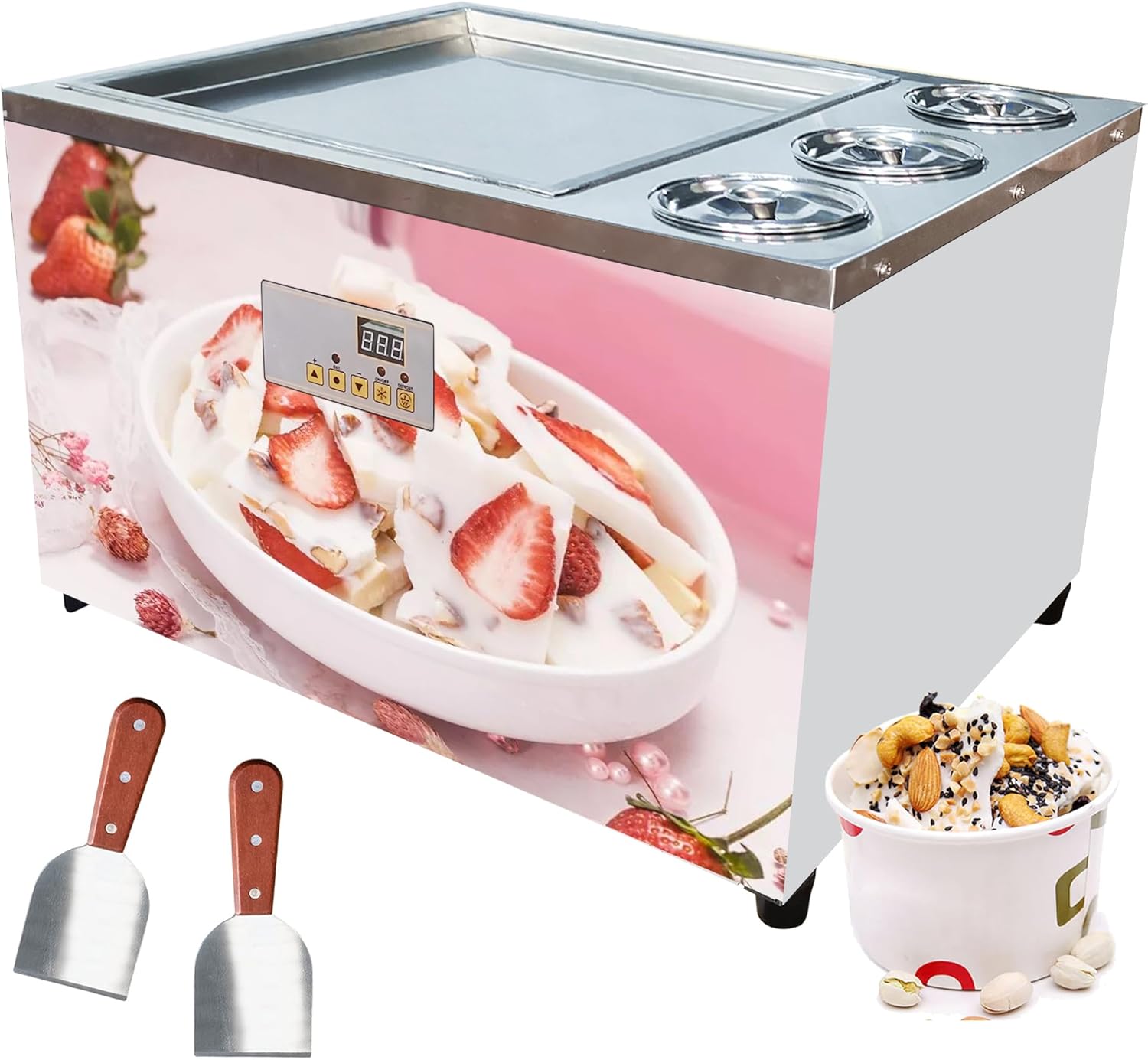 Mvckyi 18" Square Fried Ice Cream Roll Machine with 3