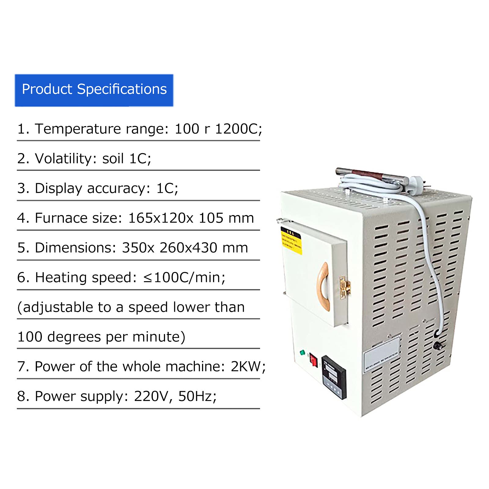 Kleiner elektrischer Laborofen (Bereich: 100–1200 °C, Genauigkeit: 1 °C), multifunktionale Keramikfaser, integrierte Hochtemperaturofen mit Programmsteuerung