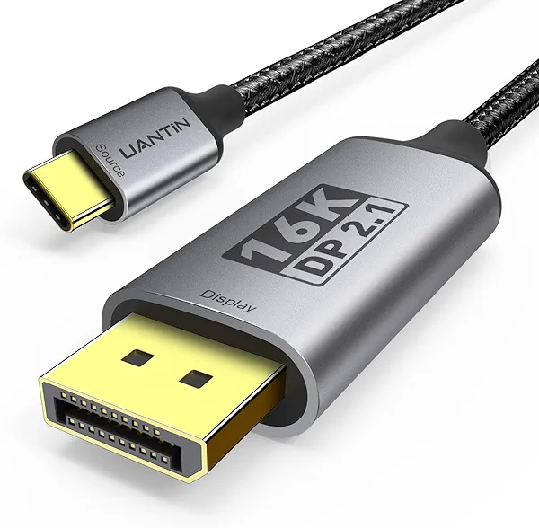 UANTIN USB-C to DisplayPort 2.1 Cable | 16K@30Hz 8K@120Hz 4K@240Hz 40Gbps Type C to Display Port Cord [Thunderbolt 3/4/5 Compatible] DP Cable for iPhone 16/15,Galaxy S24,MacBook Pro/Air,iPad - 6FT