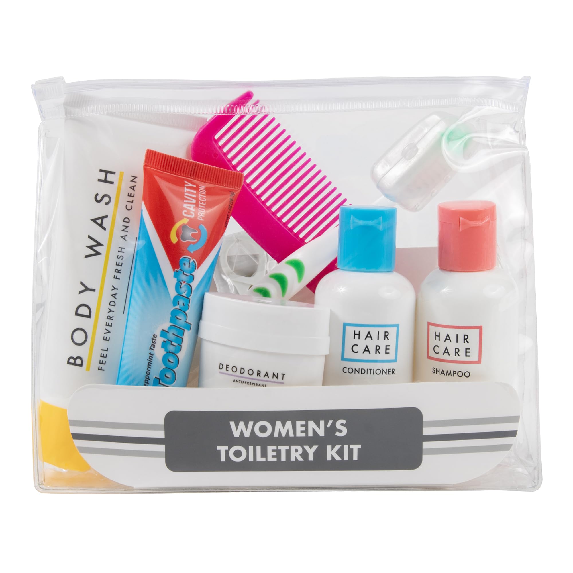 Trail maker Women’s Travel Toiletry Bag with Supplies, 15 Piece Travel Size TSA Compliant Oral Care and Grooming Essentials Kit