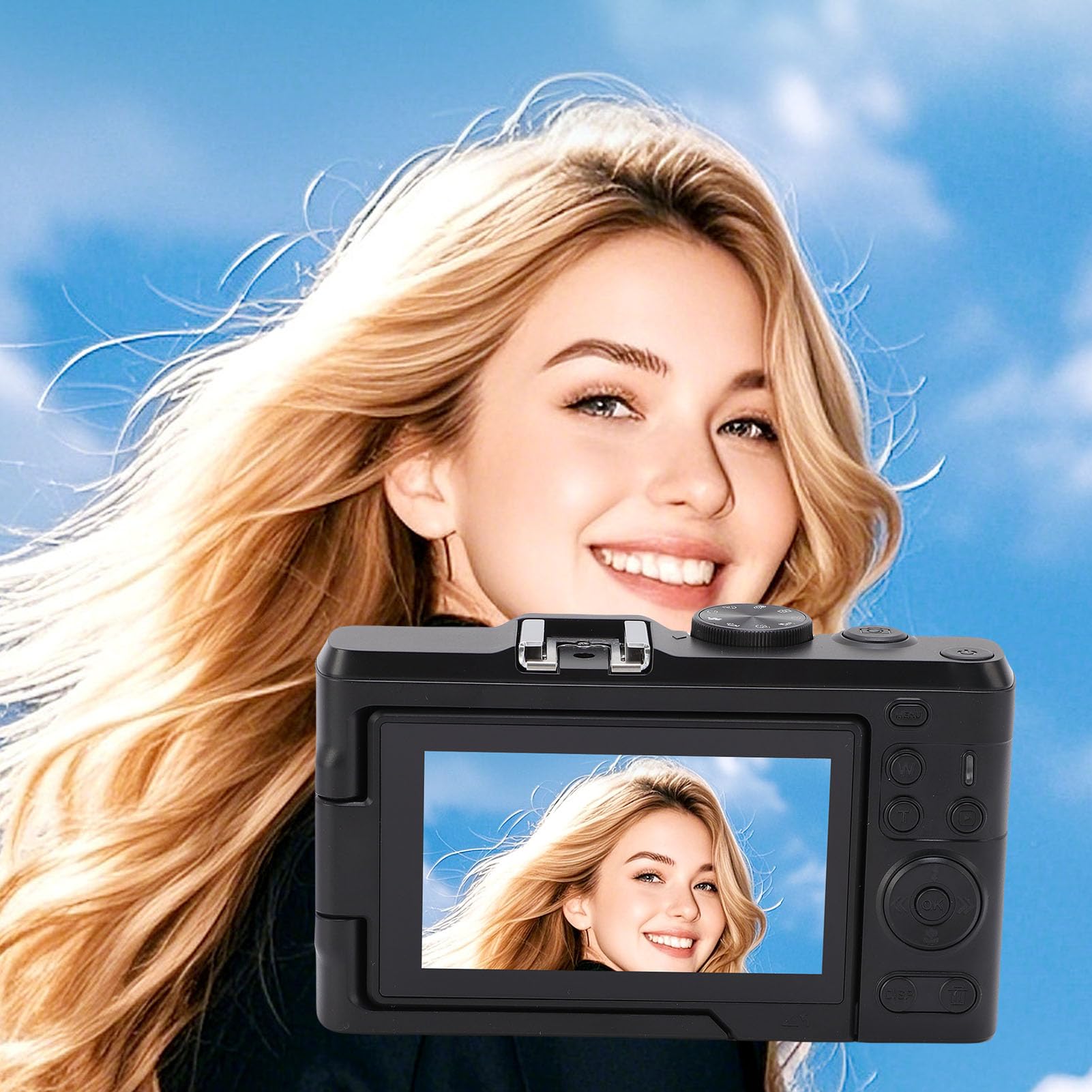 Bewinner Fotocamera Digitale 4K per la Fotografia, Fotocamera da 48MP con 3 "180 ° Flip Screen, Anti Shake, 18X Digital Zoom Vlog da Viaggio per Principianti (BLACK)