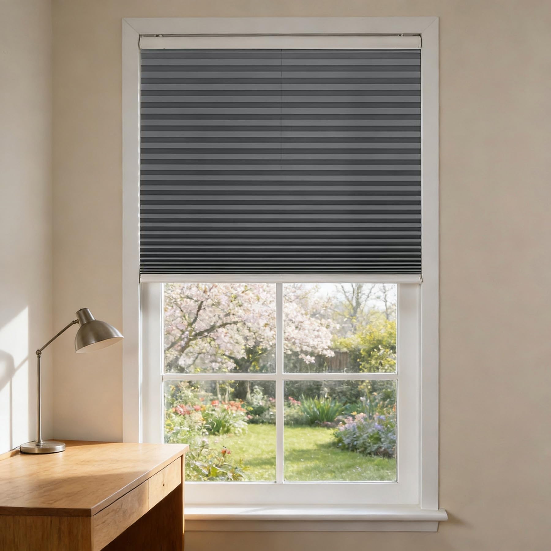 Store plissé gris 50x128 cm réglable haut bas sans perçage pour salon et cuisine
