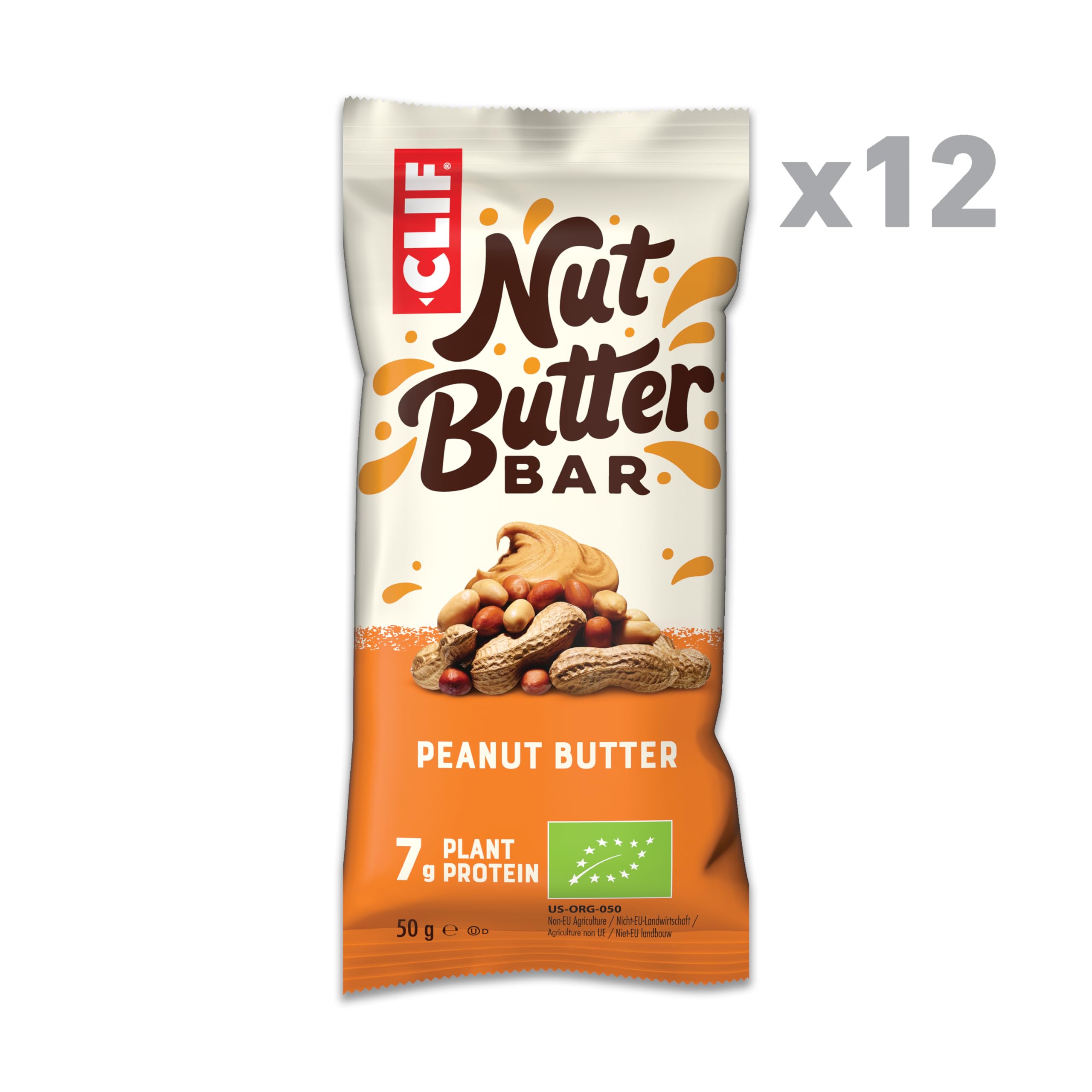CLIF Nut Butter Bar | Proteinriegel mit 7g pflanzlichem Eiweiß | Peanut Butter | Bio Snackriegel | 12 x 50 g
