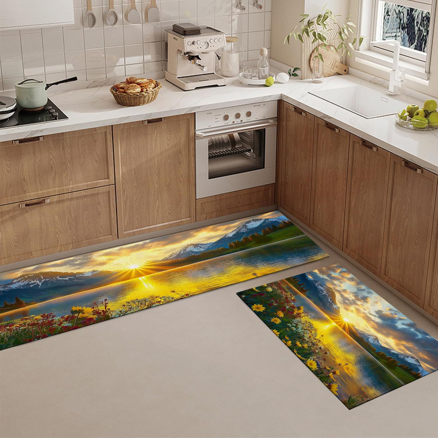 OFFSUM Ensemble de 2 Tapis de Cuisine Lavables Antidérapants 43x75 cm + 43x120 cm