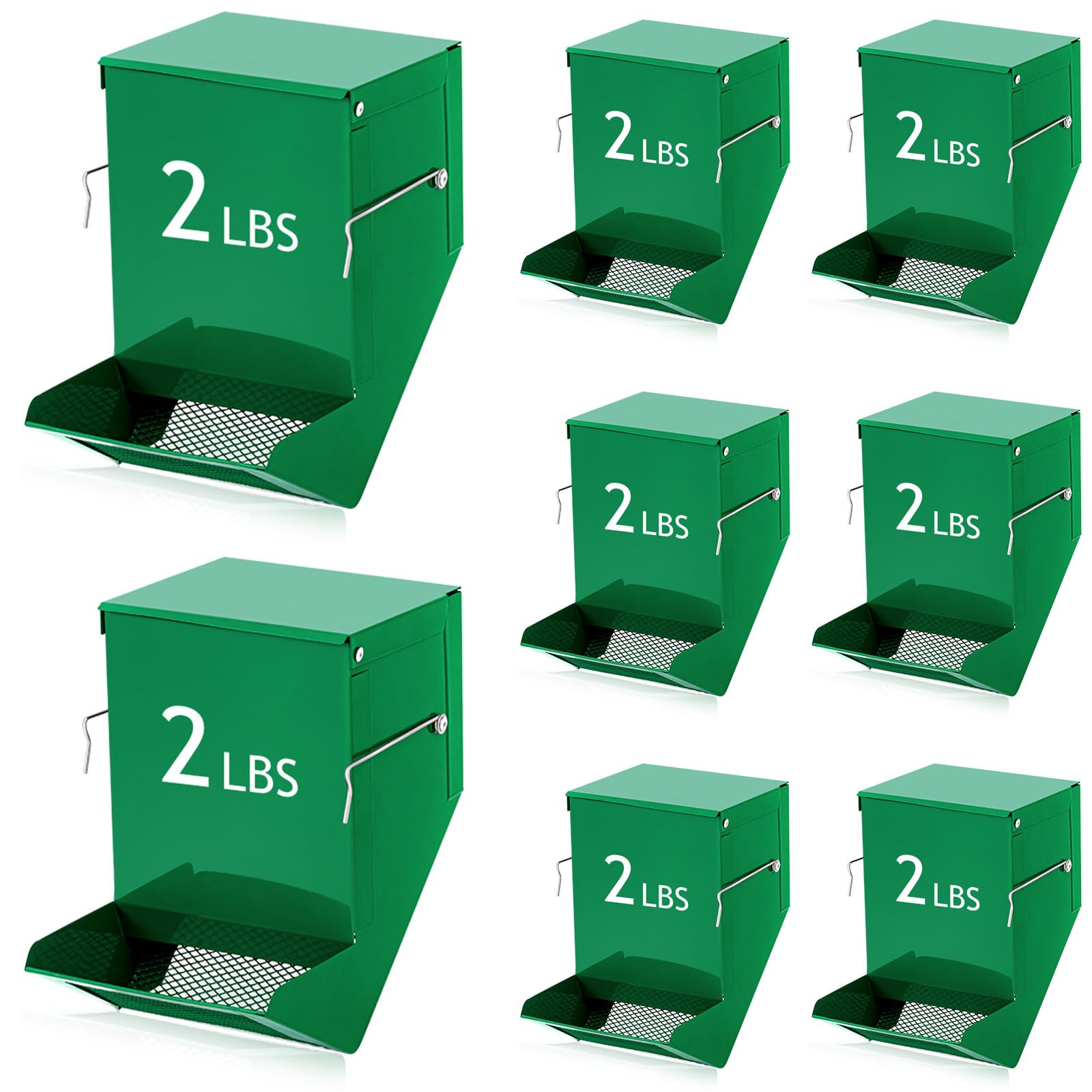 Maxcheck 8 Pcs Rabbit Feeder for Cages Bulk Small Animal Food Dispenser with Lid Metal Rabbit Feeders Outside for Guinea Pig(4.7 Inches,Green)