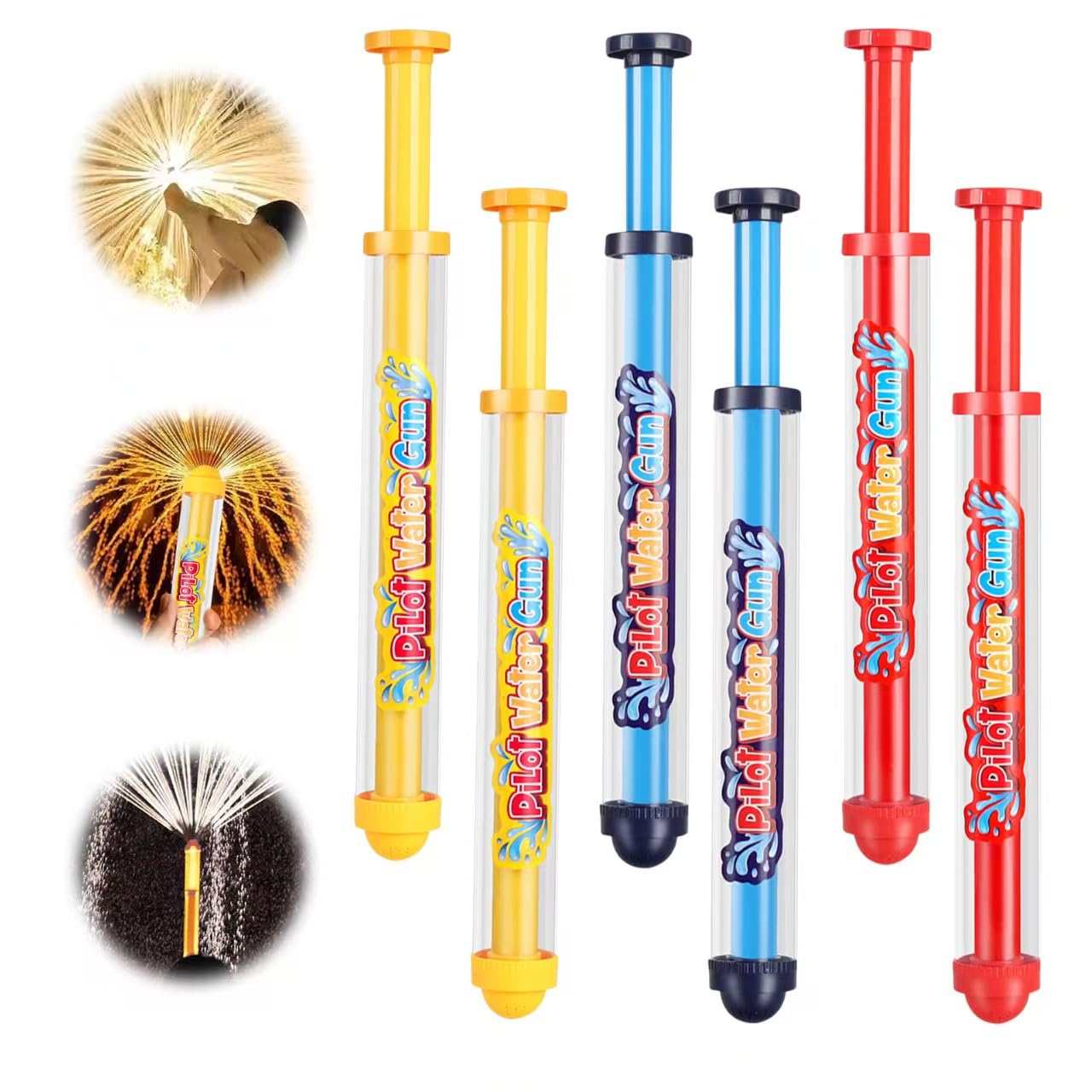 SkyJoy Pistolas De Agua De 27 Cm Con Efecto Fuegos Artificiales, Pack De 4 Unidades Para Jardín, Piscina O Playa, Regalo Estrella Para Fiestas De Verano