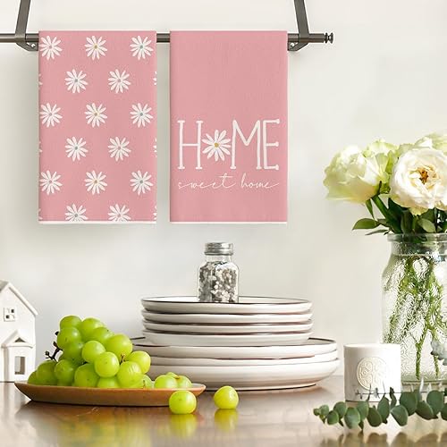 Miniatura 2 de Artoid Mode Pink Home Sweet Home Flowers - Juego de 2 toallas de cocina de primavera 18 x 26 pulgadas decoración de verano de temporada