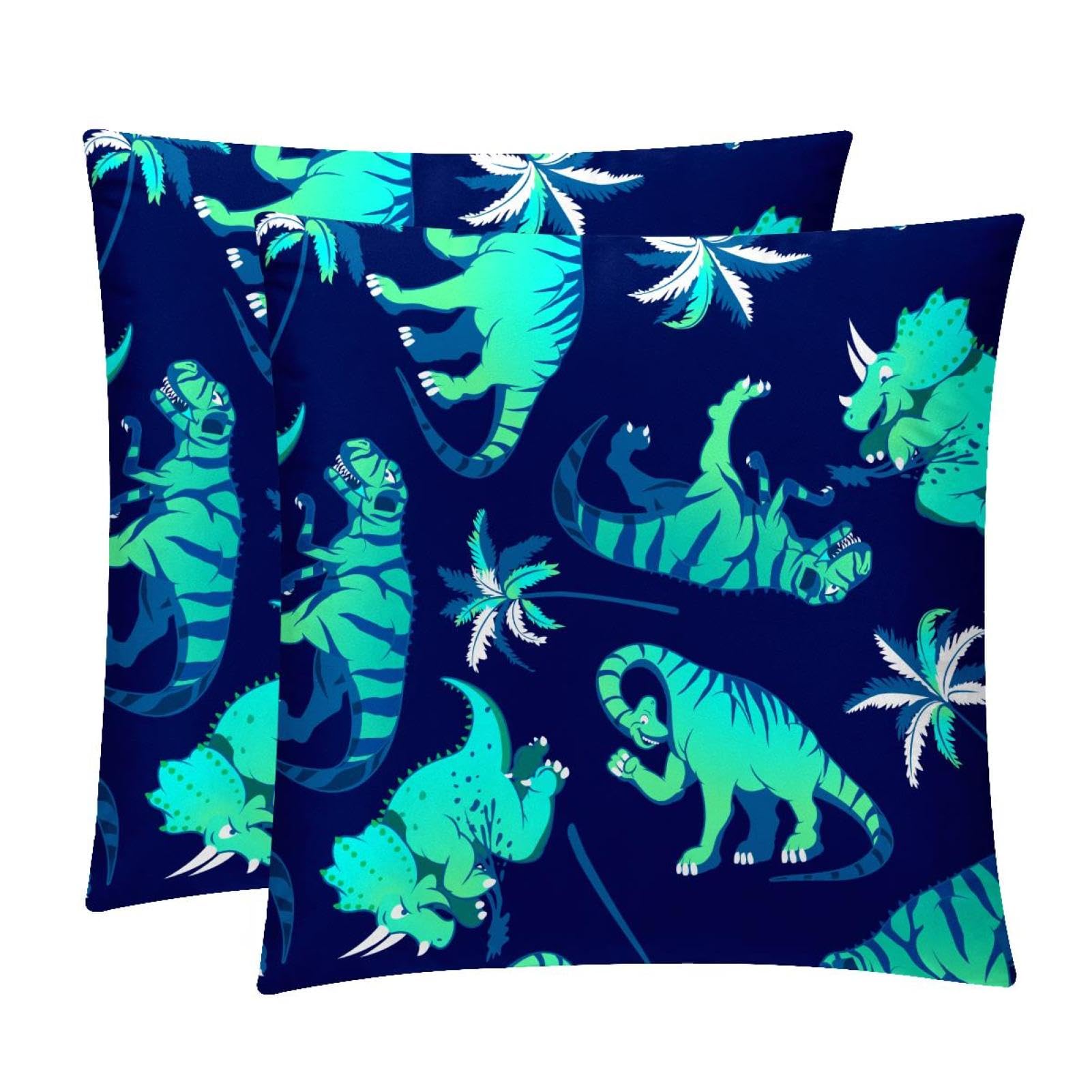 TDGKPZ Dinosaur Blue Throw Pillow Covers 2 Pack Pillowcases Soft Cozy Pillow Cases For Couch Bed Sofa 45x45cm