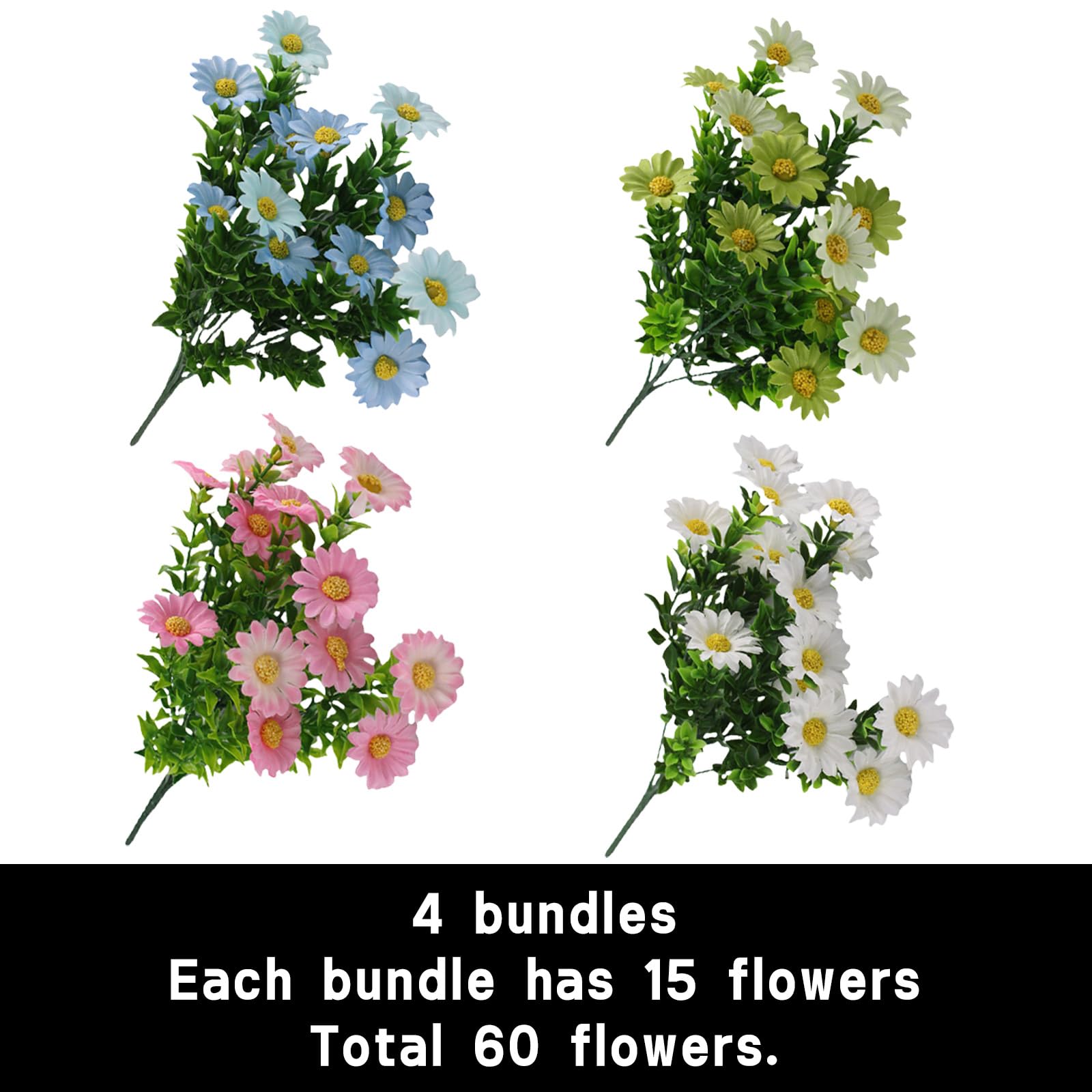 astylishome Outdoor Artificial Flowers 60 Pcs Faux Daisy Fake Plants Wedding Party Bouquets Decoration Real Touch Flowers that Look Real DIY Home Garden 2013 - Image 2