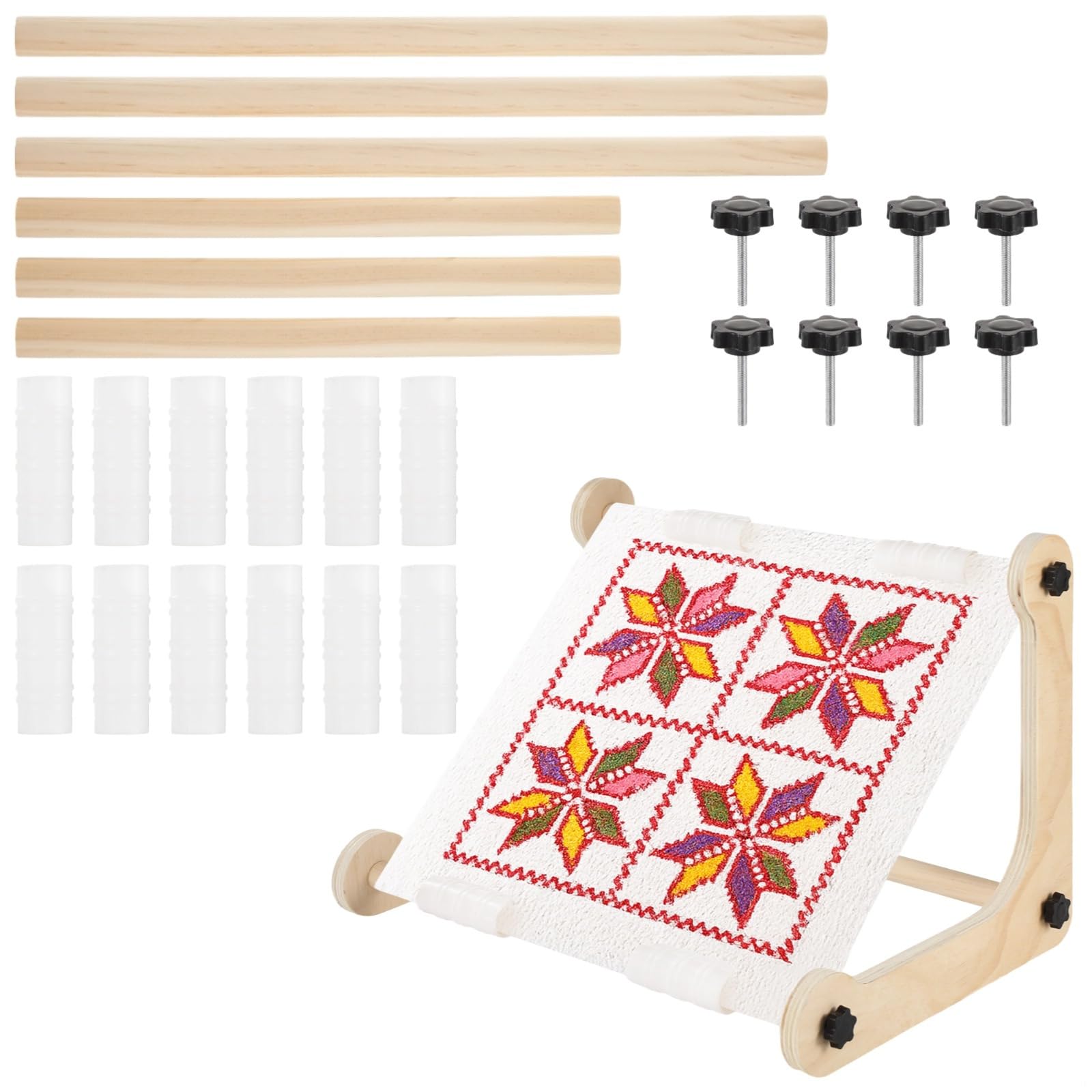 Swewarm Wood Cross Stitch Scroll Frame, Adjustable Needlework Hoop Stand For Tabletop Or Lap Use, With 2 Rod Sizes, Ideal For Sewing Kit, Arts, And Crafts