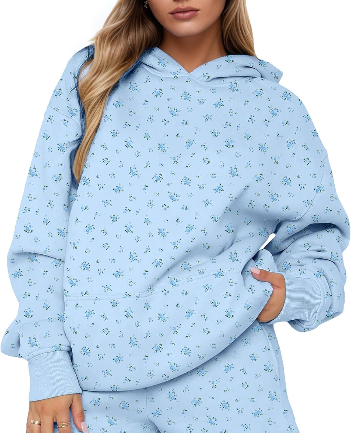 KIGRAD Women Y2k Oversized Floral Print Fleece Pullover Cute Hoodies Preppy Snowflake Hooded Sweatshirts Aesthetic Fall