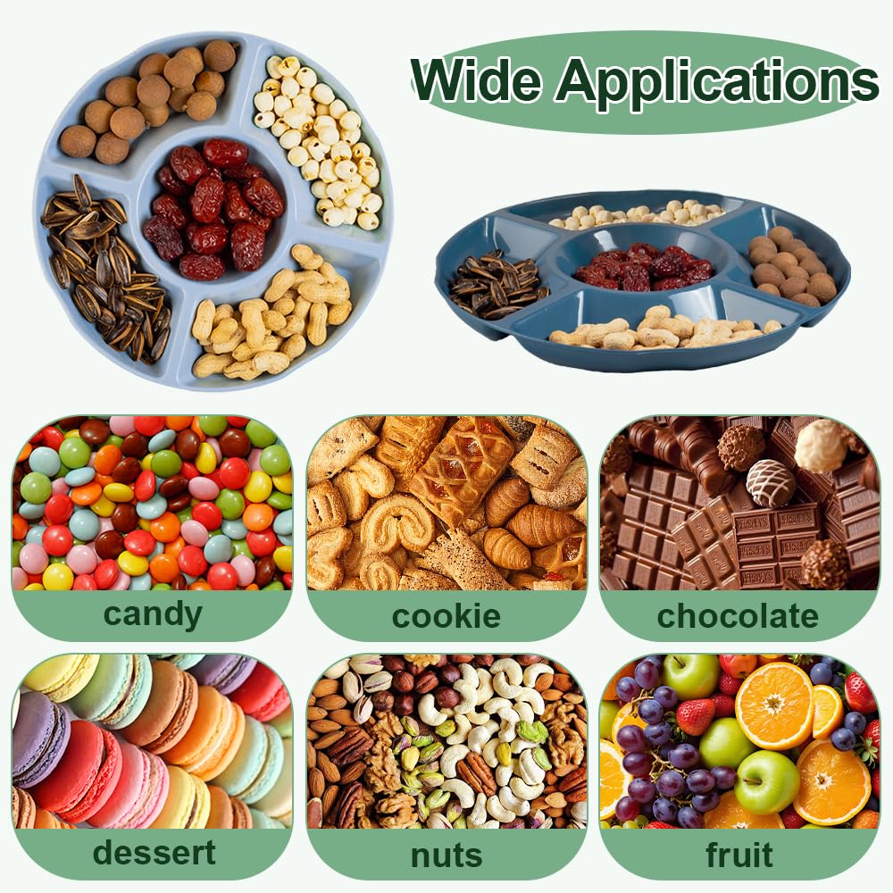 8 Pezzi Plastica Piatti Snack con 5 Scomparti Vassoio per Snack con Scomparti Piatti con Scomparti Riutilizzabili Antipastiera Aperitivo per Noci, Caramelle, Dessert 8 Colori, 23 x 2,5 cm