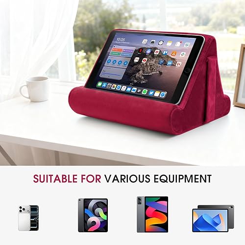 Miniatura 5 de Soporte para tablet multiángulo con almohadilla suave y bolsillo de red, soporte universal para teléfono y almohadilla para regazo, rodilla, sofá y