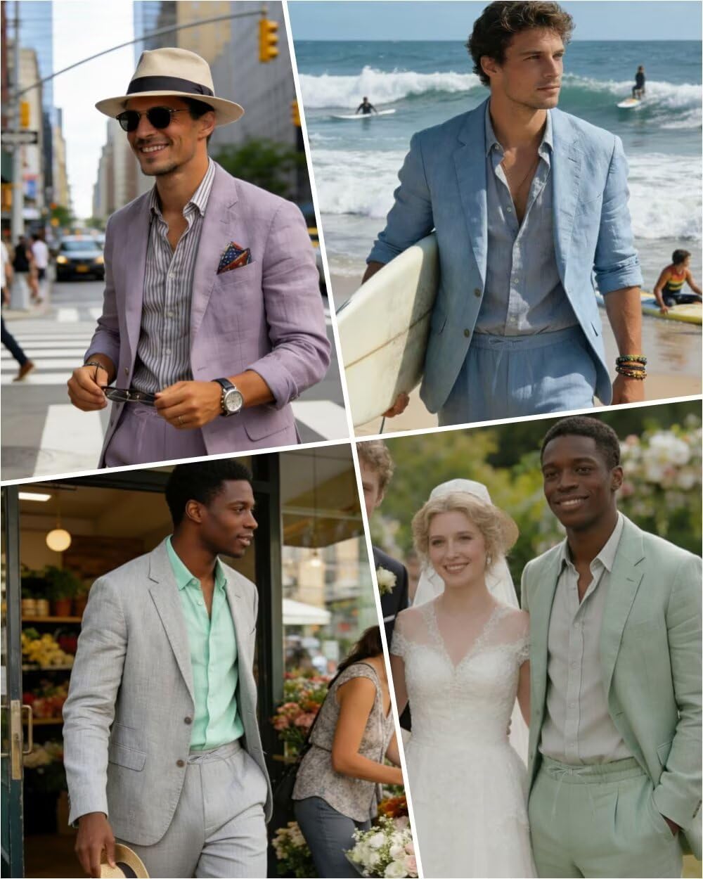 Fxzpiodi Retro Linen Mens Suit 2 Piece Slim Fit Suits Set Linen Tuxedos Jackets Blazer Drawstring Pants Wedding Prom for Men - Image 7