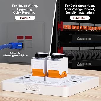 AMPCOM CAT6 RJ45 Keystone Jack - Reusable UTP Ethernet Wall Jack with Adjustable Ratchet Lock Design, No Tool and Zip Tie Required - 50u Gold Plated - Orange (2-Pack)