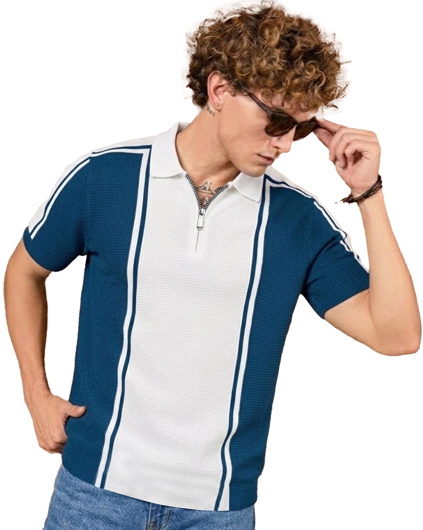 ausk Men's Half Sleeve Regular Tshirt Striped Design Polo Neck T-Shirts Beige-picture-37