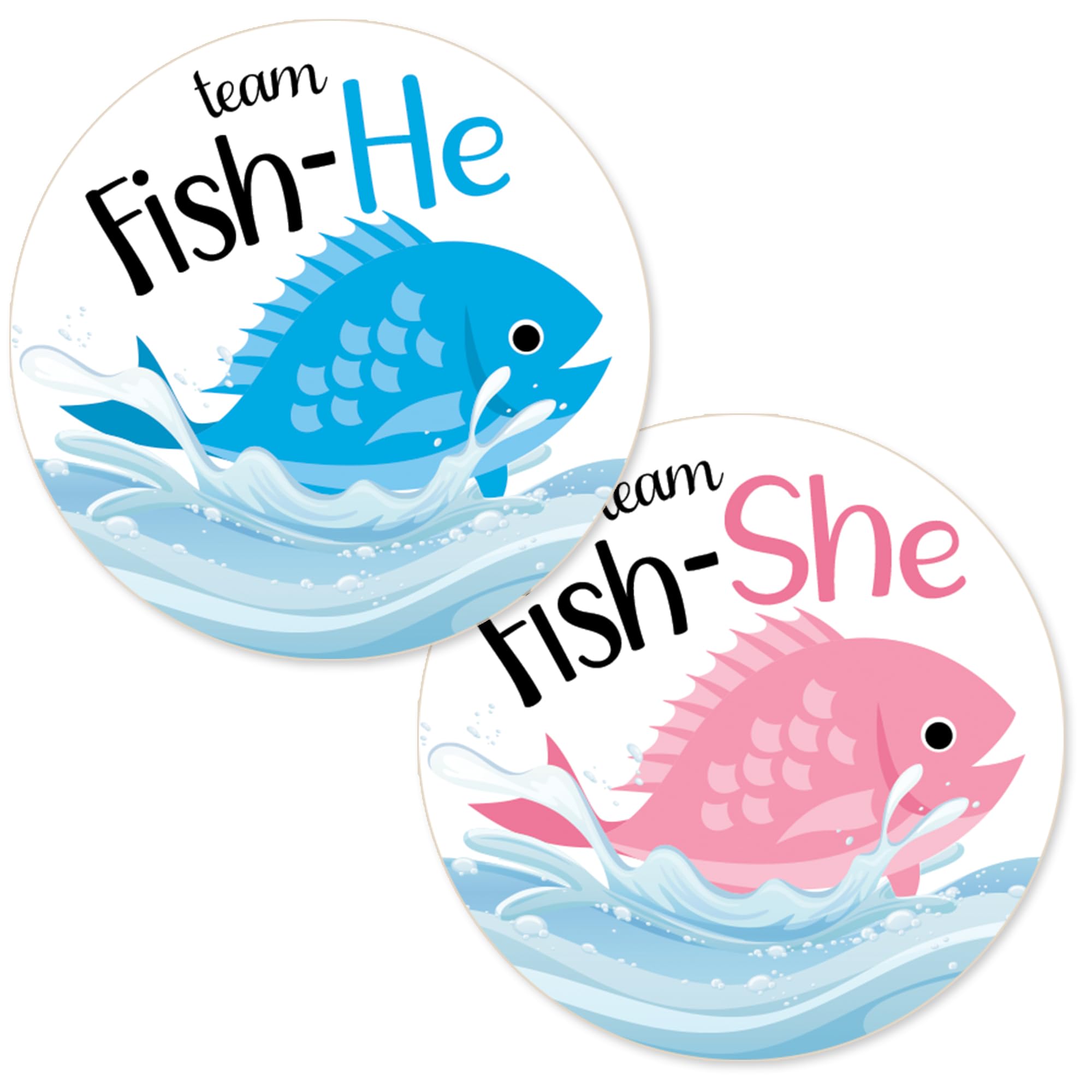 Fishing Themed Baby Gender Reveal Party Pink or Blue Fish Team He or Team She Stickers - 40 Labels