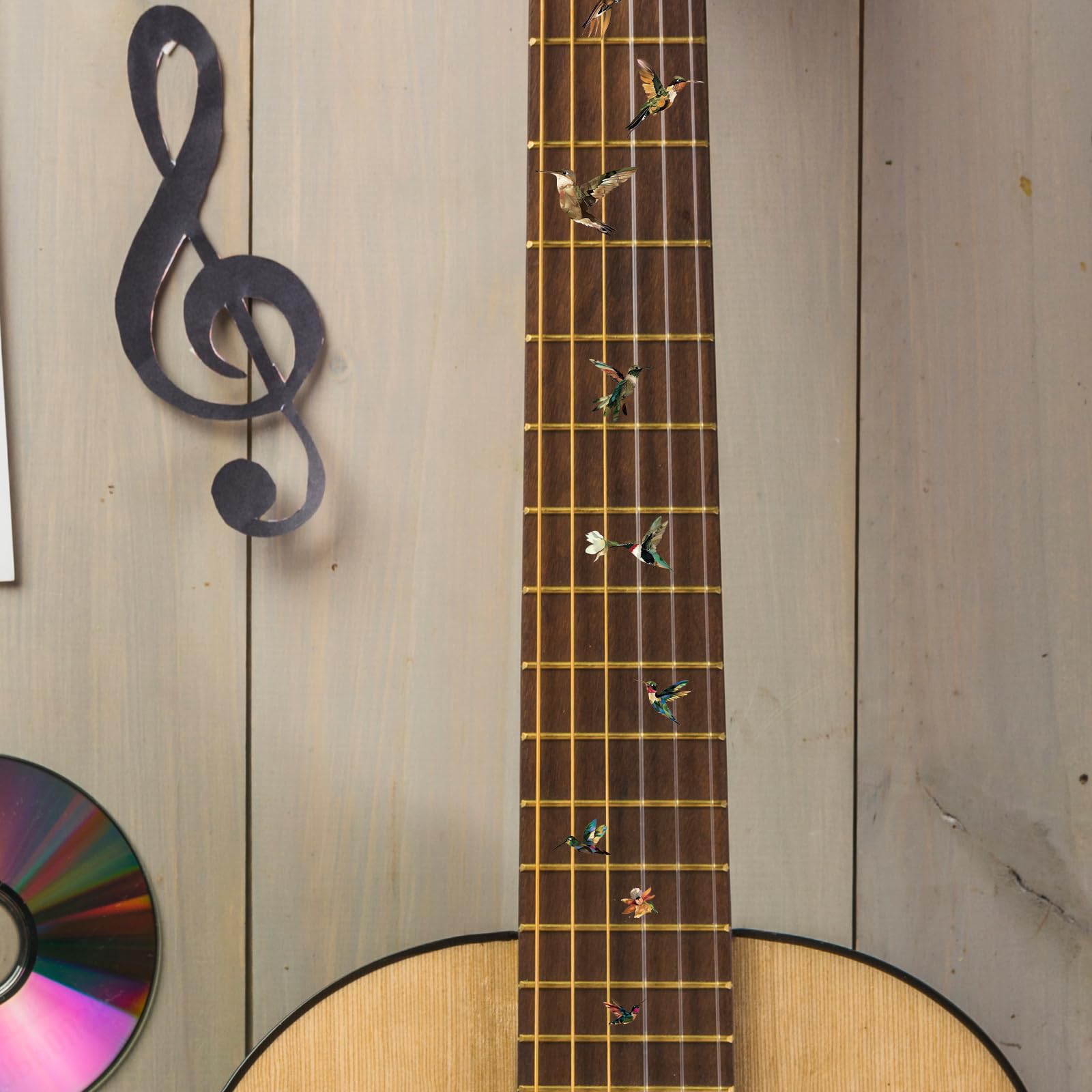PLIGREAT 2 Pz Chitarra Decor Adesivi Chitarra Collo Adesivo Fai Da Te Chitarra Decor Uccelli Rimovibili Decalcomanie Fiori per Chitarra Acustica Decor Chitarra Musicale Basso Forniture