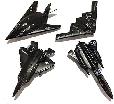 Die-Cast Metal United States Air Force Stealth Aircraft Set, 4.5 Inch, 4-Pack with Pullback Action, B2 Bomber, SR-71 Blackbird, F-117 Nighthawk, F/A-22 Raptor