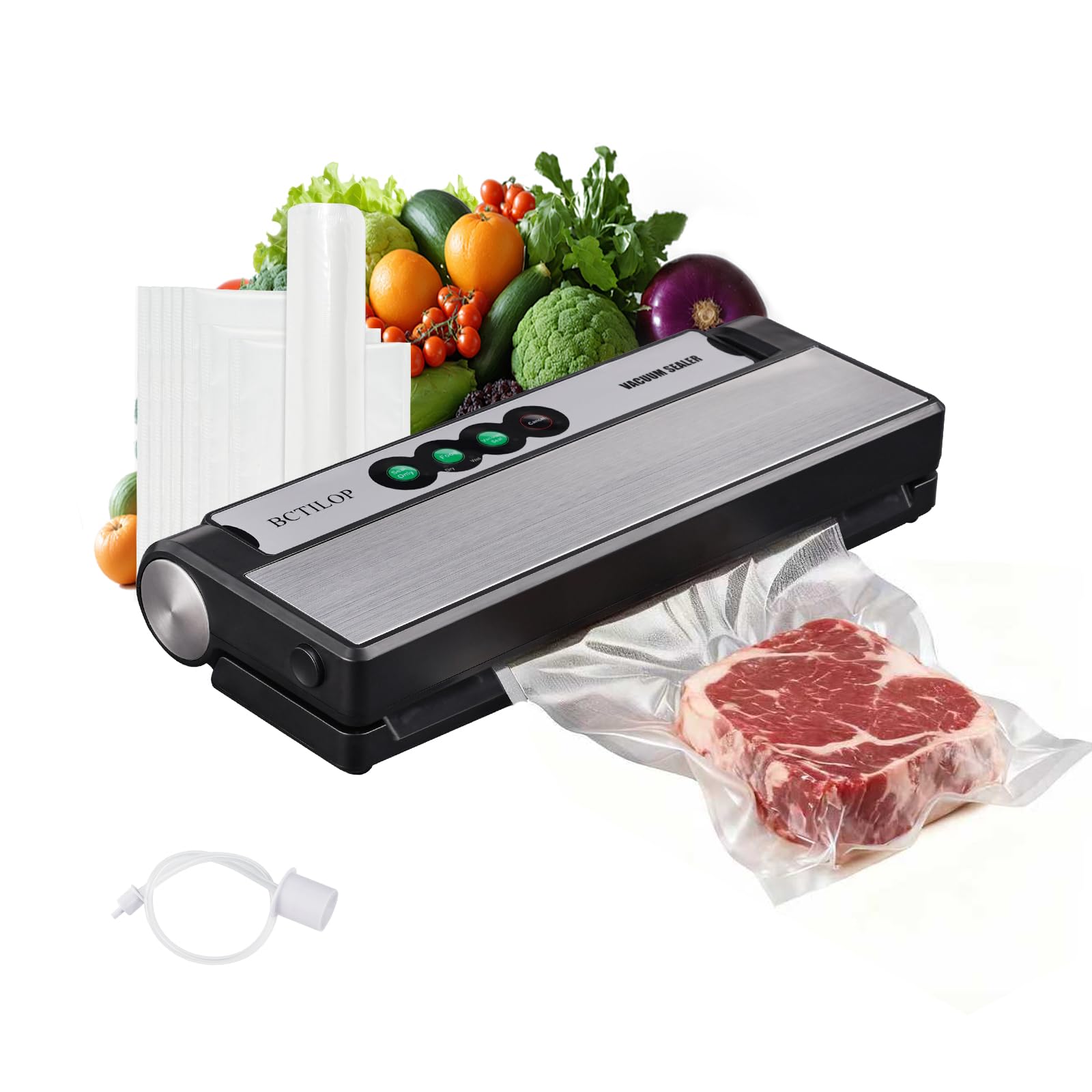 Vacuum Sealer Machine, Powerful Food Sealer, Moist & Dry Mode and External VAC for Jars and Containers, Built-in Cutter, 1 Bag Rolls and 10 Pre-cut Bags