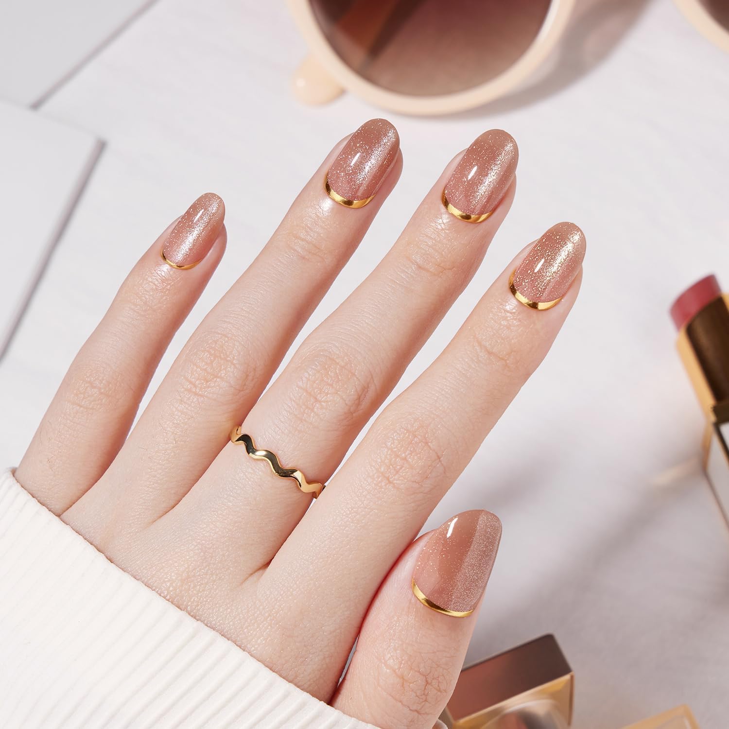 VSALON Press-on-Nägel kurz – Metallic Chrome-Nagelset für Damen