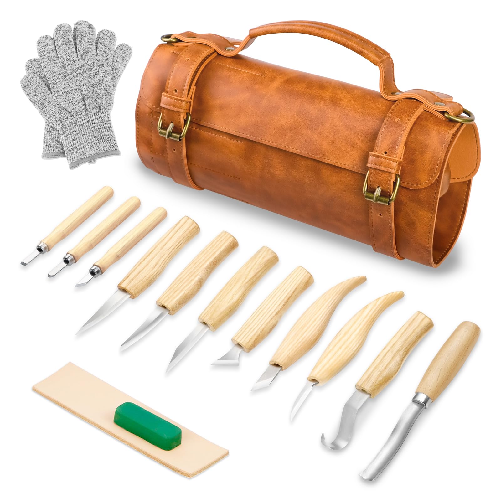 Wood Carving Kit Deluxe-Whittling Knife, Wood Carving Knife Set, Wood Whittling Kit for Beginners, Carving Knife Woodworking Wood Carving Tools Set with Large Leather Case (White)