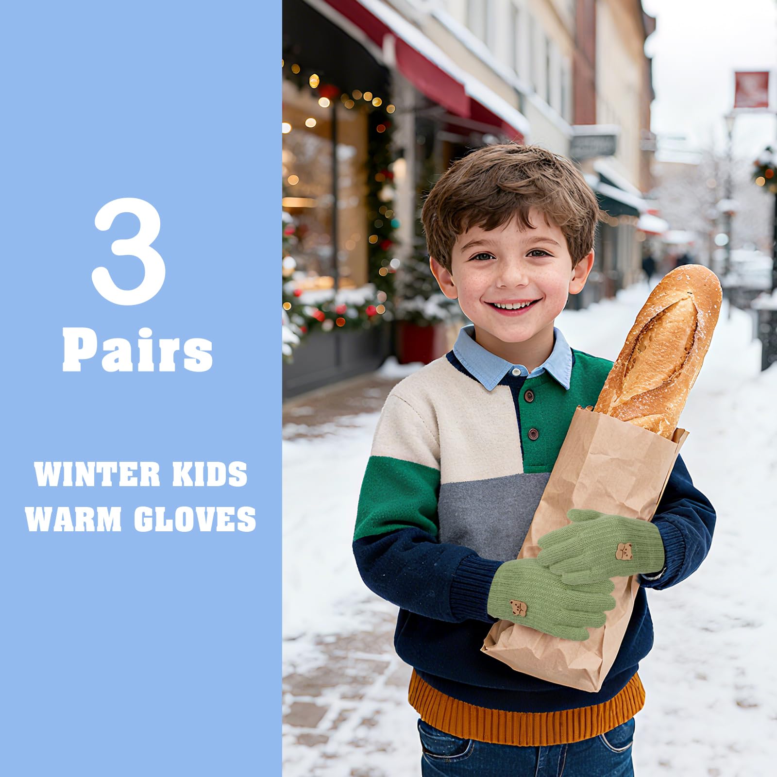 TAGVO Guantes de Punto Invierno Niño 3-7 Años Mitones Termicos Dedos Completos