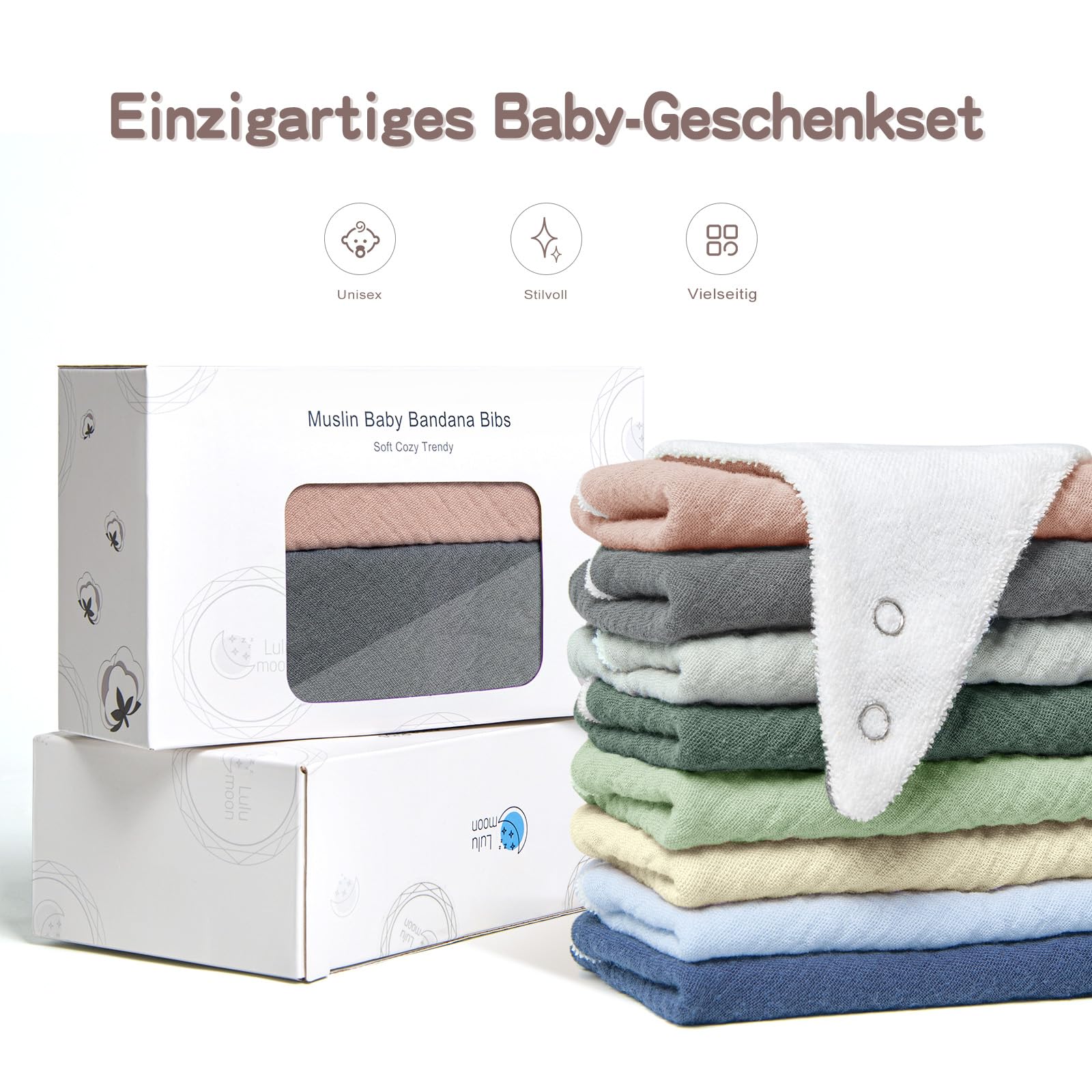 lulumoon Bavoir en Mousseline pour Bébé : Foulard Triangulaire pour Bébé Fille et Garçon, 100% Coton