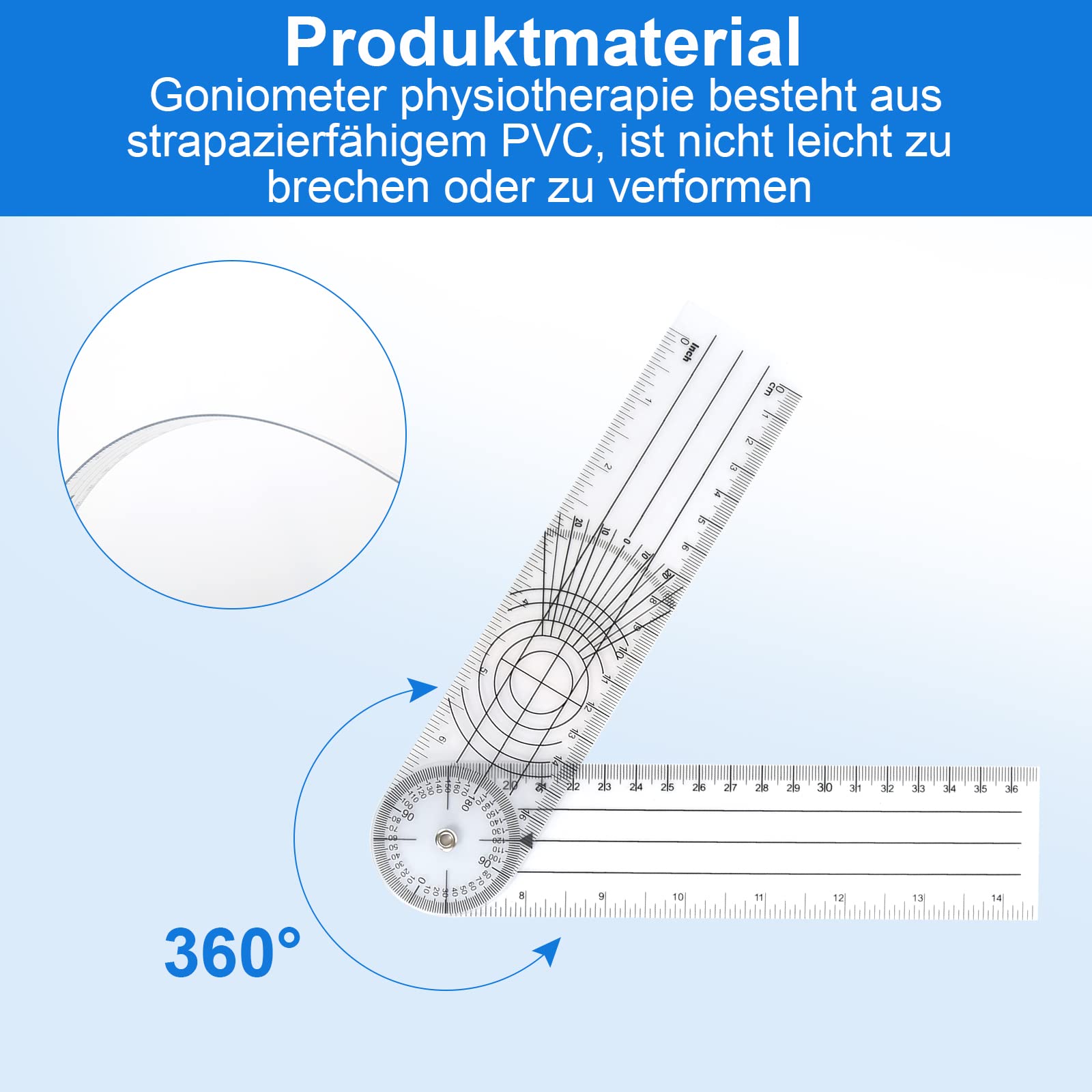 Produktbild von 3-teiliges Goniometer-Set Aus PVC – Transparent, 360° Winkelmesser Für Physiotherapie, Sport Und Hobby, Tragbar, 6/8/12 Zoll