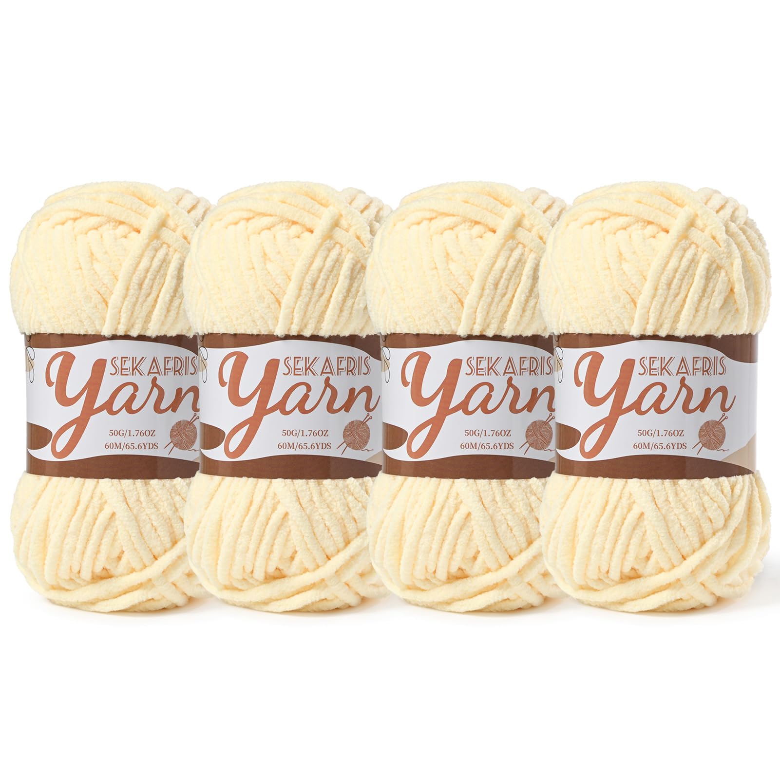 Chenille Yarn for Crocheting Crochet Yellowish Yarn 4 Pack