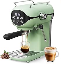 Espresso Machine with Steam Milk Frother Semi Automatic 20 Bar Compact Green with Toggle Switch for home Cafetera Espresso, Latte, Cappuccino, Americano, Macchiato