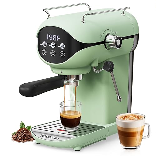 Nesskoko Espresso Machine with Steam Milk Frother Semi Automatic 20 Bar Compact Green with Toggle Switch for home Cafetera Espresso, Latte, Cappuccino, Americano, Macchiato - Green - Toggle Switch