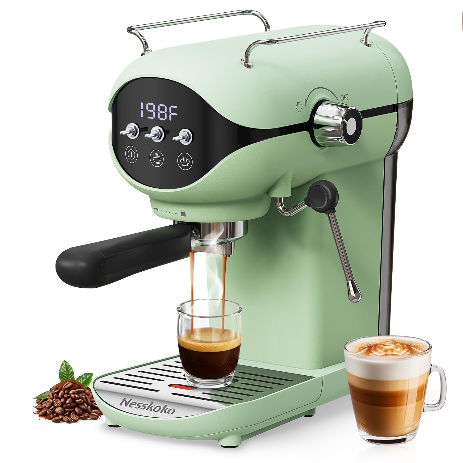 Nesskoko Espresso Machine with Steam Milk Frother Semi Automatic 20 Bar Compact White with Toggle Switch for home Cafetera Espresso, Latte, Cappuccino, Americano, Macchiato — view 15