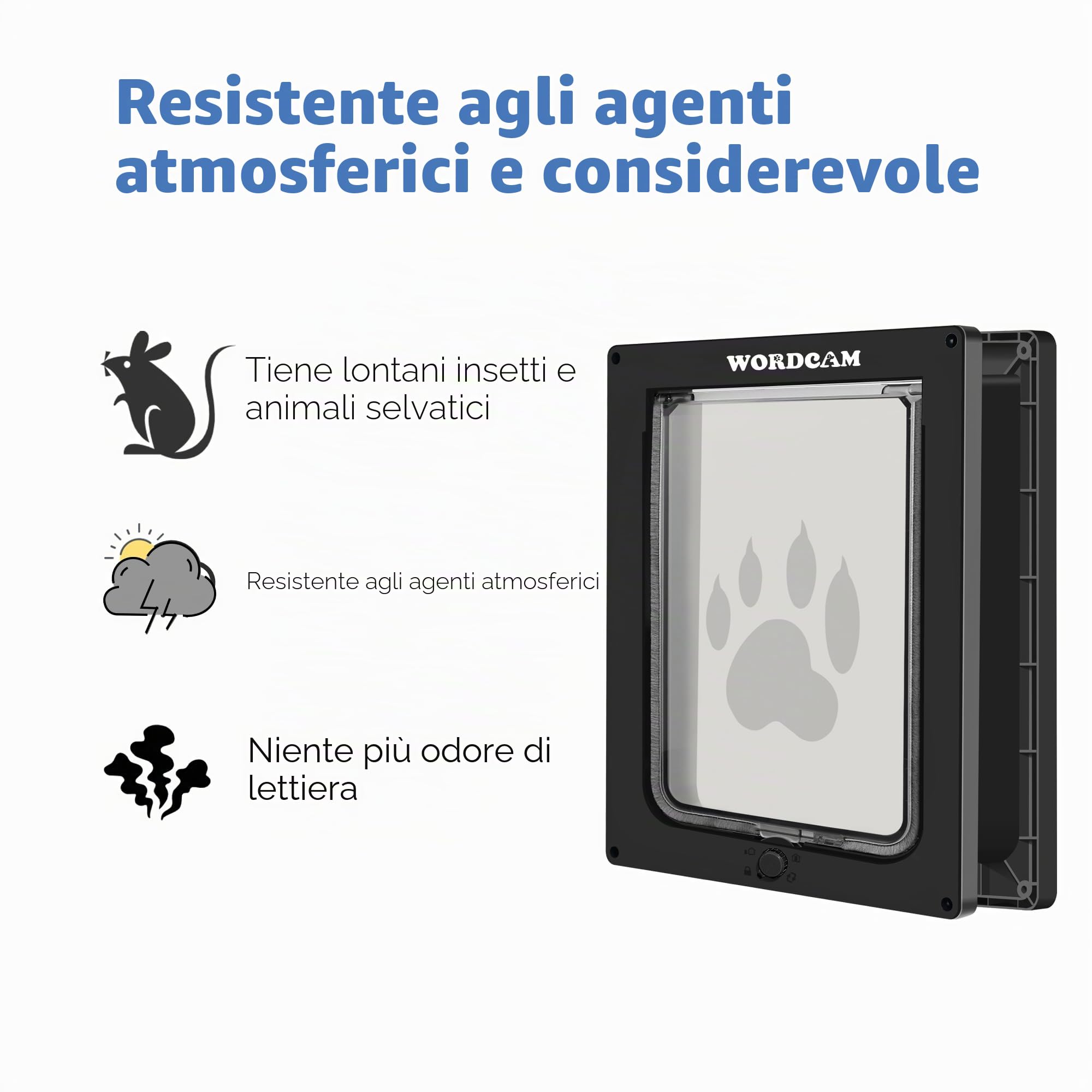Wordcam Porta per gatti XL – Gattiera solida per interni ed esterni, chiudibile a 4 vie, resistente, facile da installare