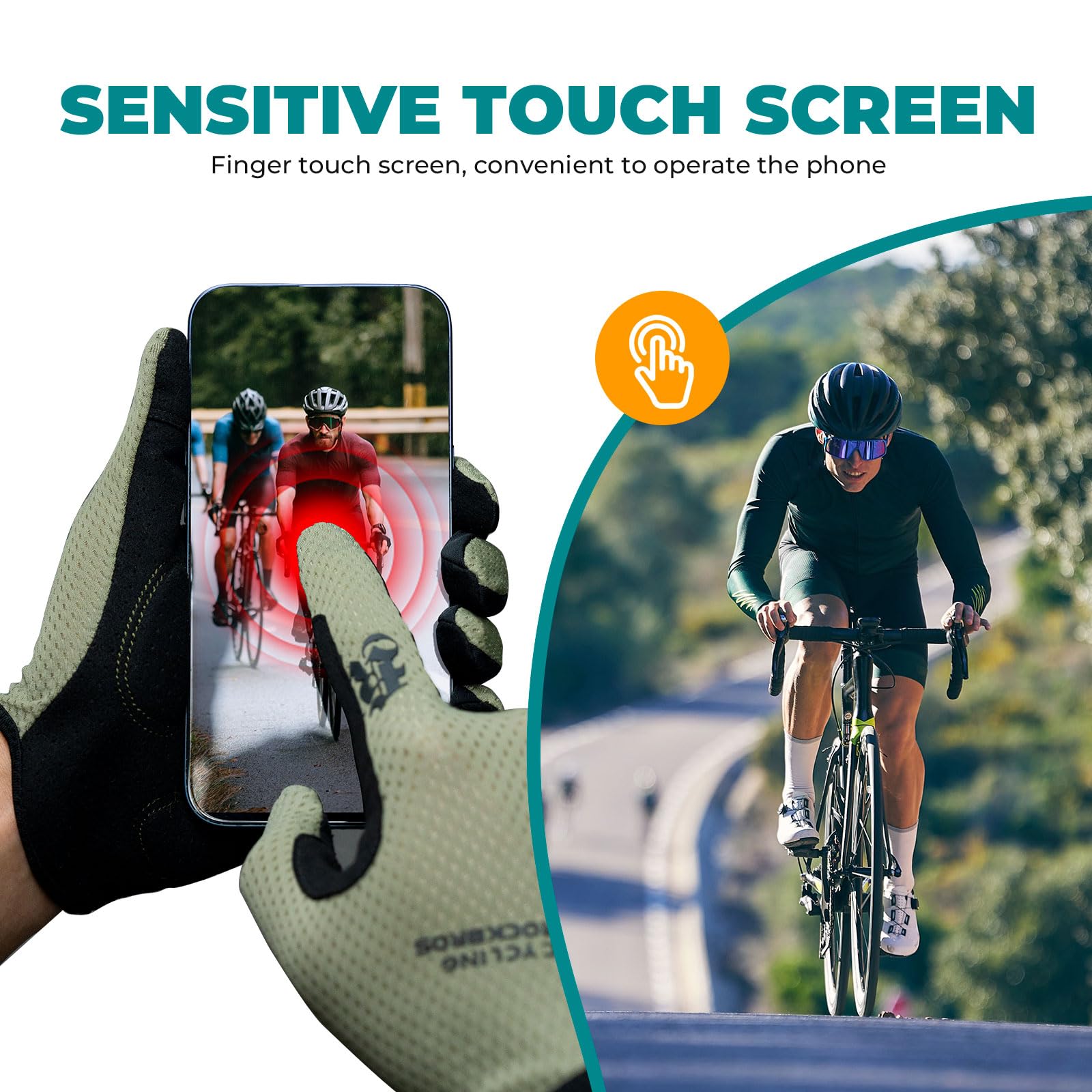 ROCKBROS Gants de Vélo Printemps Été Cyclisme Doigts Complets Écran Tactile Élastiques Hommes Femmes S-XXL