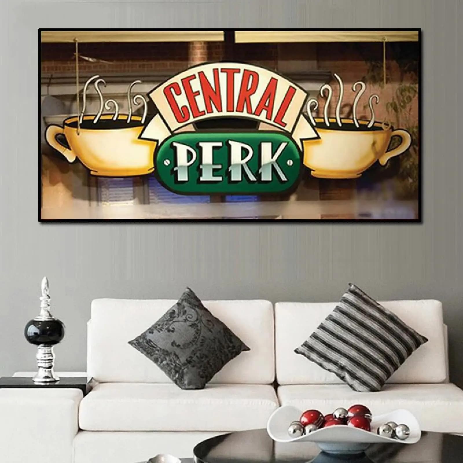 Zhadongli Art Central Perk Cafe Dipinti su tela Amici Serie TV Poster e stampe Immagine scandinava da parete per soggiorno Decor 80x160 cm (31x63 pollici) cornice nera