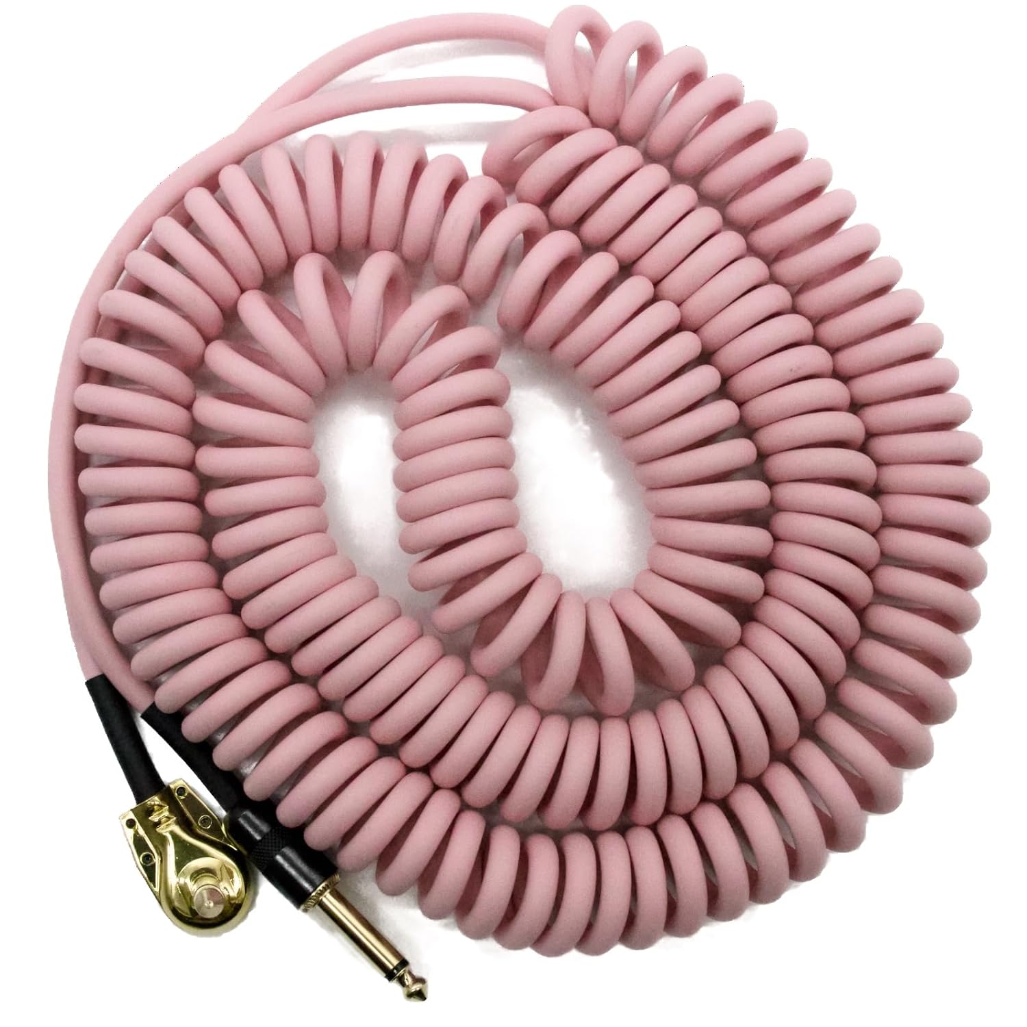 Aestivate 30ft/9m Coiled Guitar Cable Pancake Connector L-S Coil Electric Instrument Cable Curly Instrument Cable Stretchable 1/4 inch Right Angle to Straight(30ft-Pink)