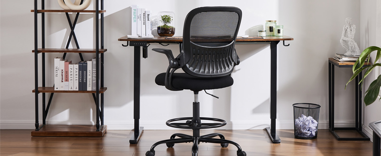 PayLessHere Silla Ergonómica De Dibujo, Silla De Oficina Alta Ajustable Con Soporte Lumbar, Respaldo De Malla, Brazos Abatibles Para Oficina, Computadora, Escritorio De Pie (blanco