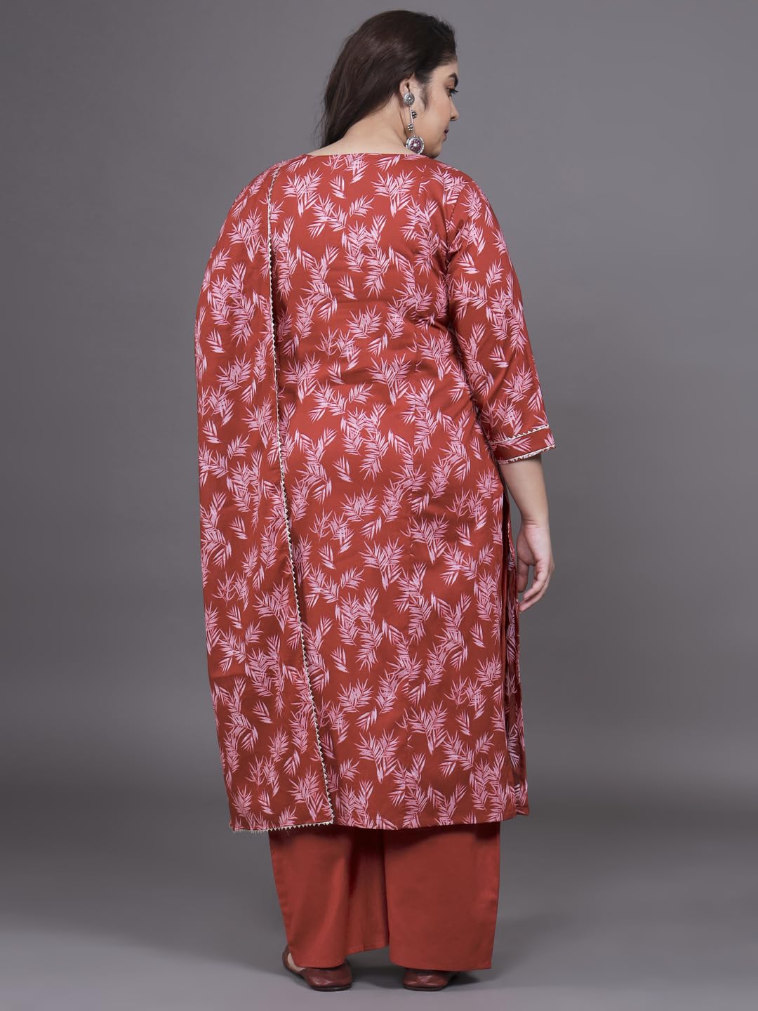 Tissu Women's Plus Size Maroon Printed Pure Cotton Kurta & Palazzo With Dupatta (T_688_Maroon_6Xl)