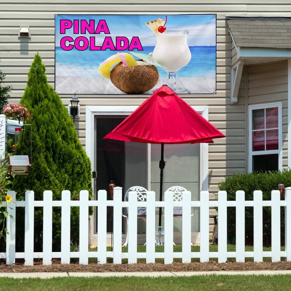 Vinyl Banner Sign Pina Colada Food & Beverage Pina Colada Marketing Advertising Pink - 20inx50in, 4 Grommets, One Banner