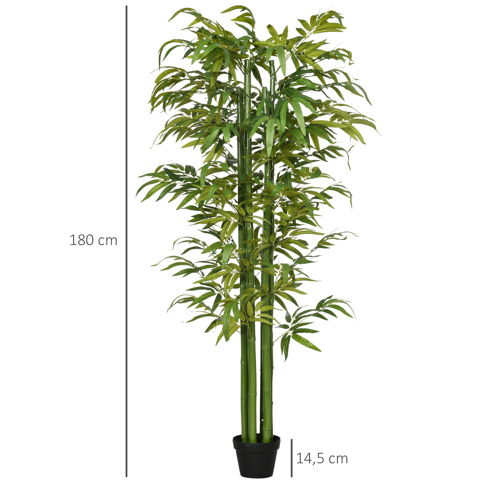 HOMCOM Künstliche Pflanze 180 cm Kunstpflanze mit Übertopf wie Echt Grün | Künstlicher Bambusbaum, Zimmerpflanze, Wohnzimmer, Schlafzimmer