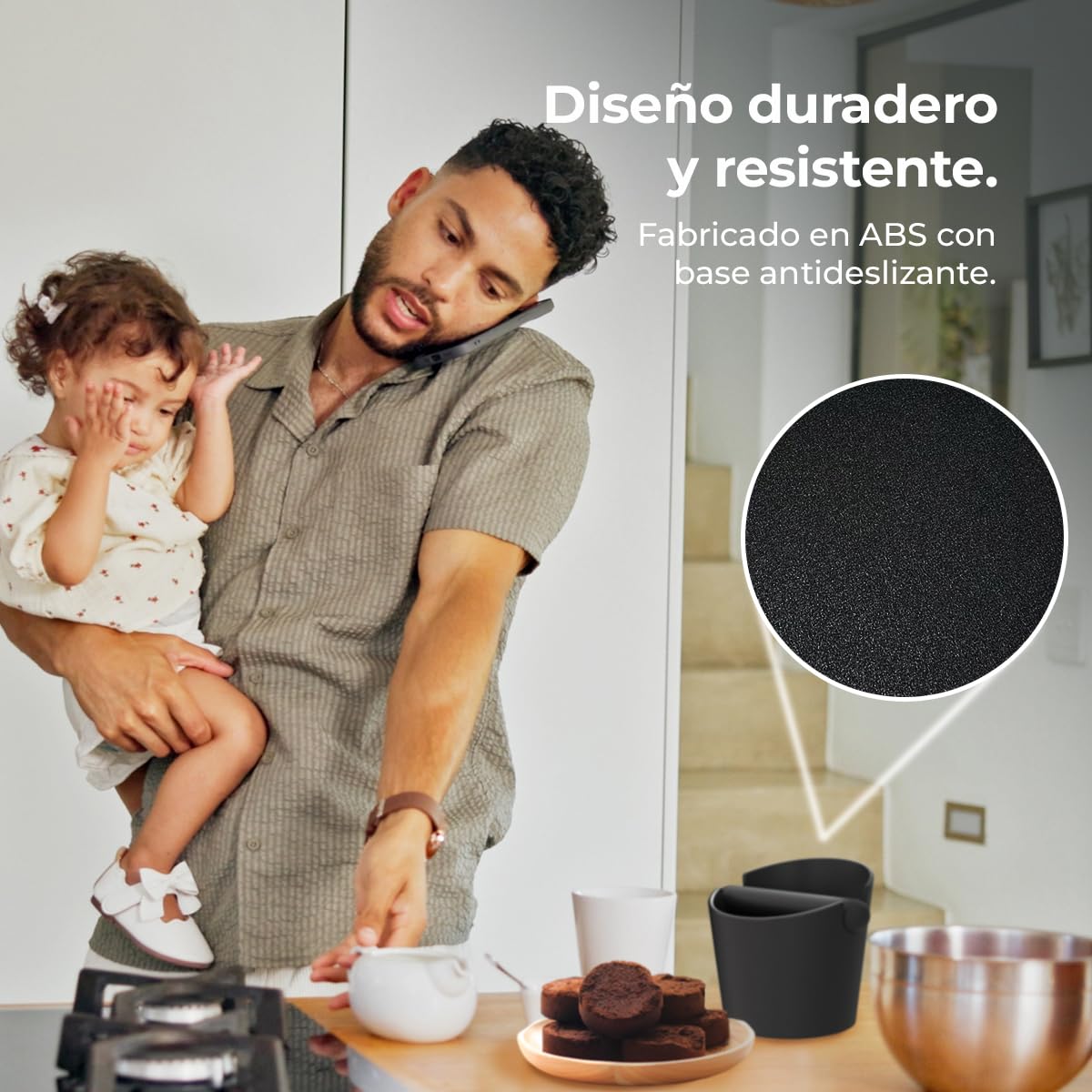 Cecotec Contenitore per fondi di caffè da 0,55 l Baristeo Throw&Away Mini. Compatto, dimensioni: 12,2 x 10 x 12,7 cm, design ergonomico, materiale ABS, barra di battuta metallica con gomma, base