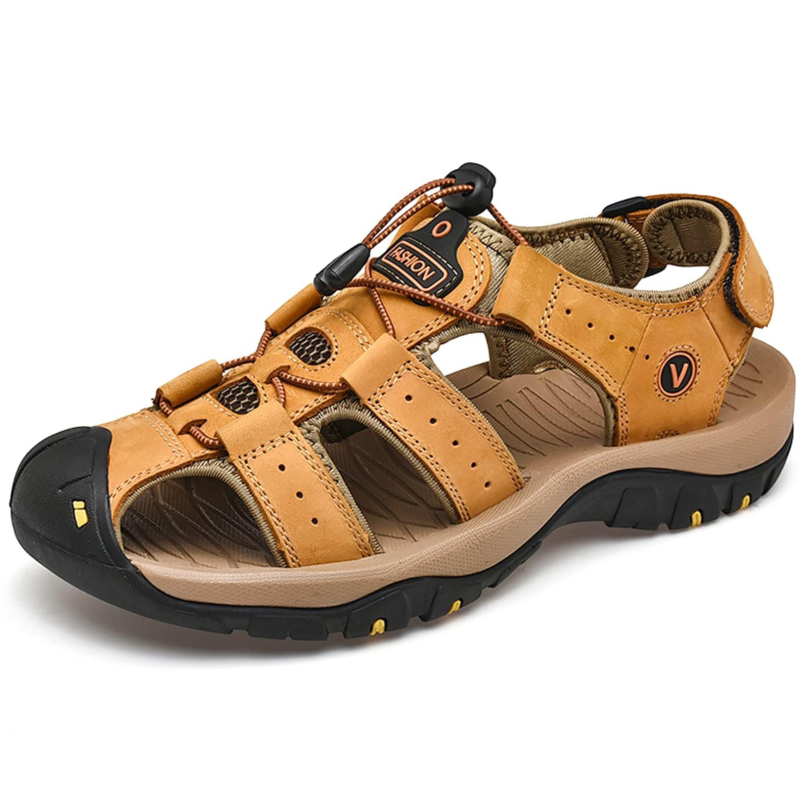 [NEARDREAM] スポーツサンダル スポーツさんだる アウトドア サンダル 登山サンダル さんだる サンダル メンズ sandals men leather おしゃれ 本革製 水陸両用 きいろ 25.5 cm