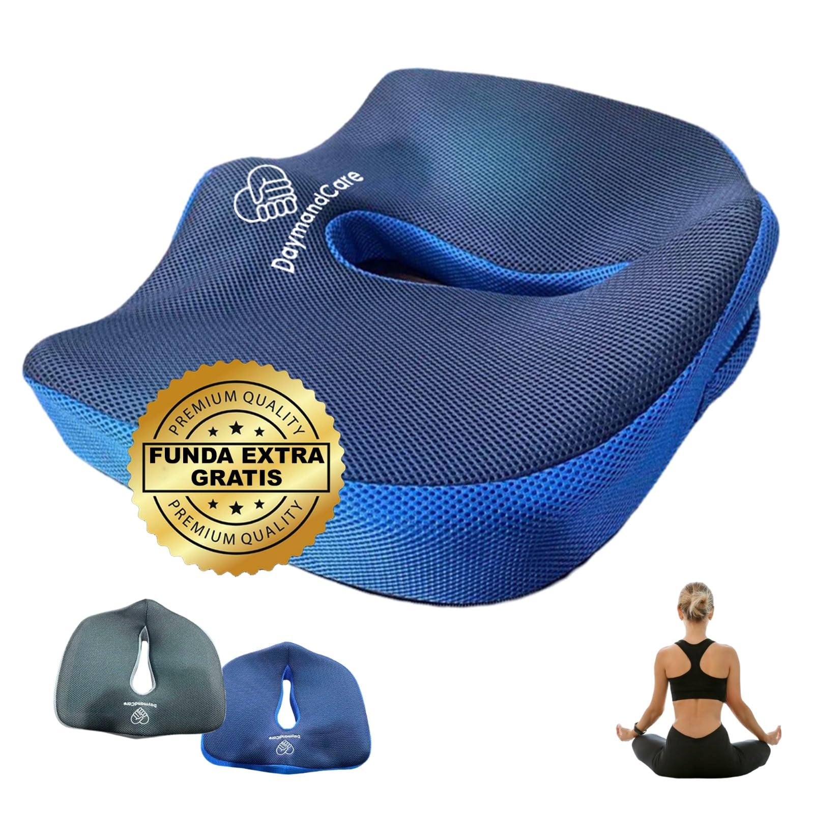 DaymandCare | Cojin Antiescaras, Cojin Silla Oficina, Cojin Coxis, Funda Extra Gratis, Cojin Memory Foam, Cojin Sillas Gaming, Ergonomico, Espuma Alta Densidad, Coxis