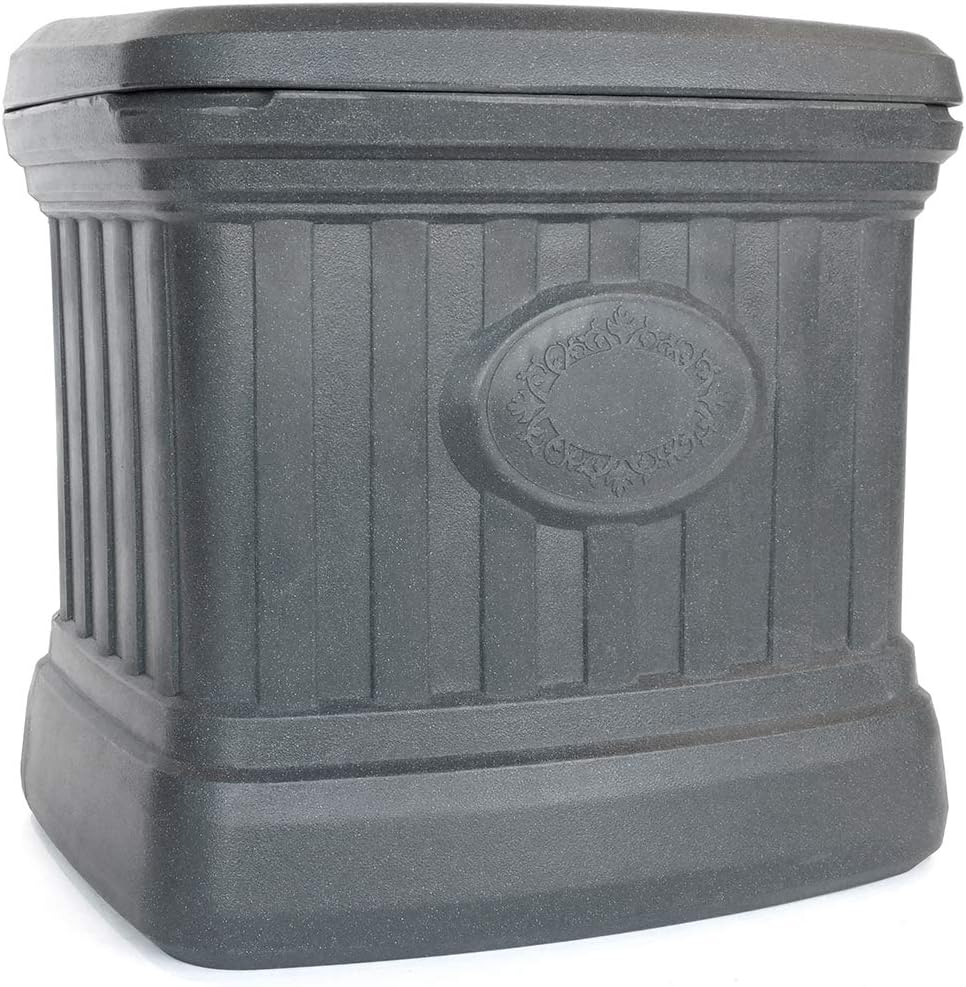 FCMP Outdoor - 26 Gallon Ice Melt Outdoor Storage Bin Container for Sand, Salt, Gardening Supplies, Animal Bird, Bird Seed, and More, Granite Gray