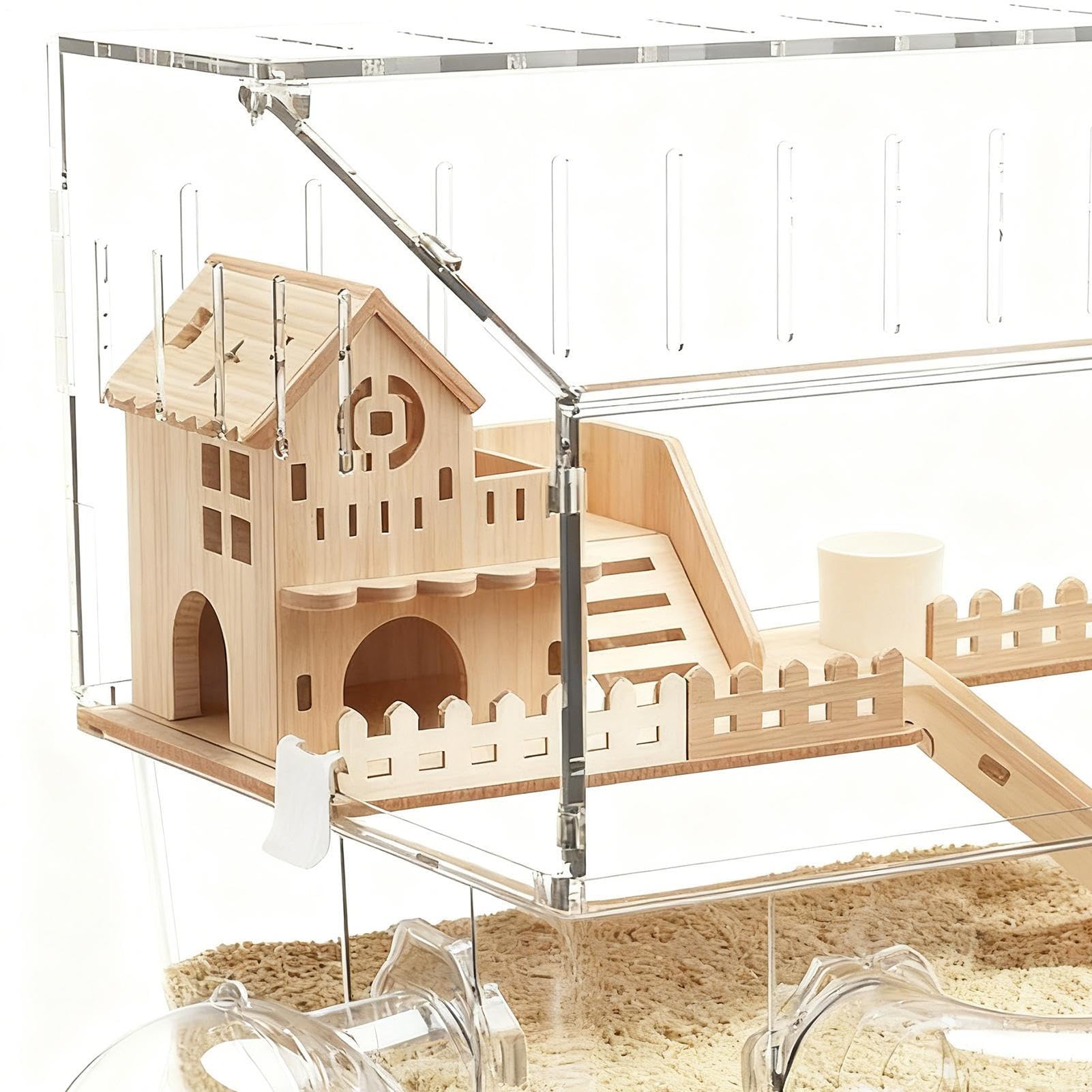 Jaula para Hámster Grande | Hábitat Transparente De 2 Capas | 44.96x27.94x33.78 cm Casa De Acrílico para Animales Pequeños,para Erizo Hurón Gerbo Chinchilla Mascotas Pequeñas Monitoreo