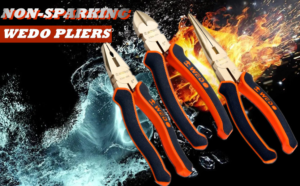 WEDO Non-Sparking Diagonal Cutting Pliers 8”, Spark-Free Side