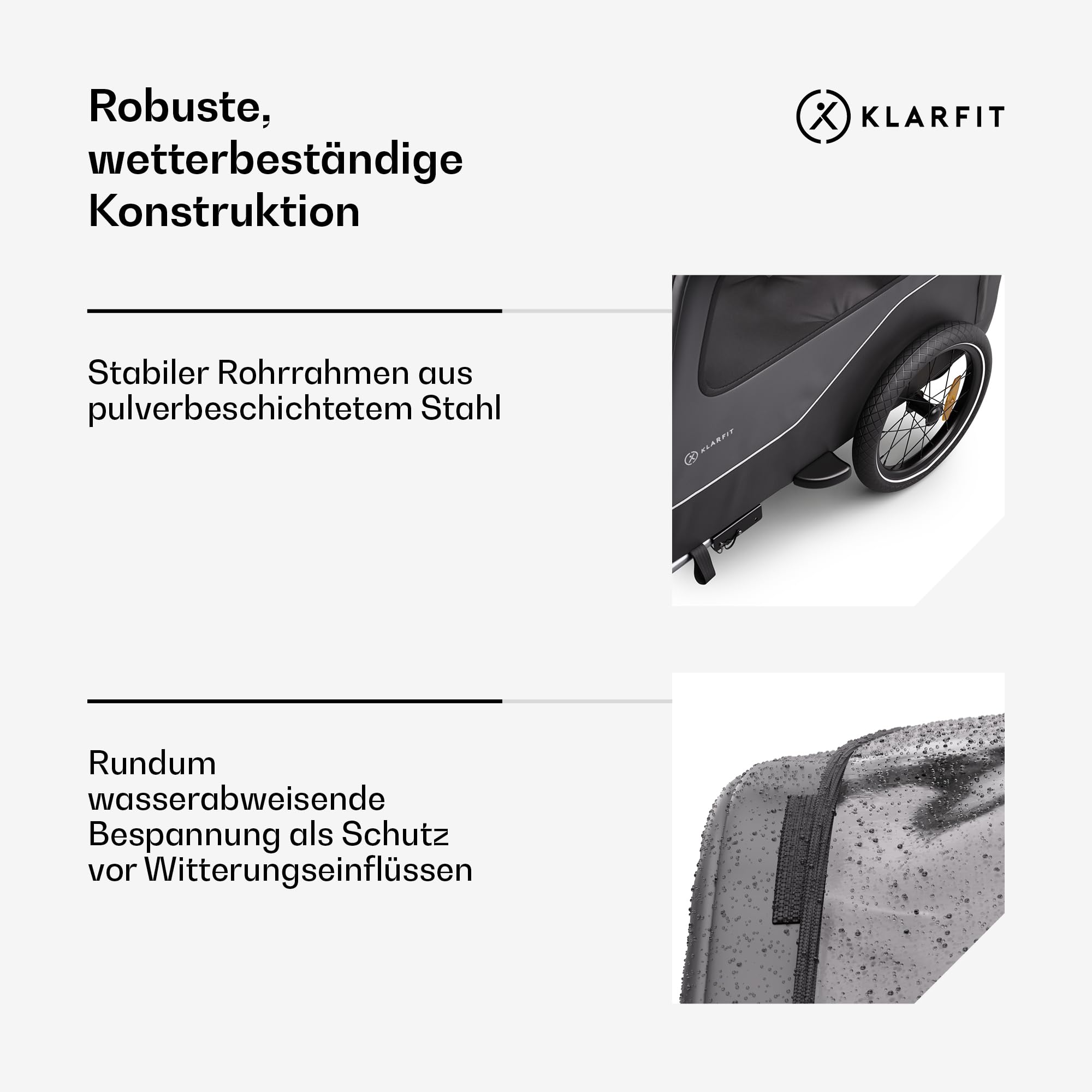 Klarfit Goldie Home Fahrradanhänger für Hunde, 334 L Volumen, Wasserabweisend, Reflektoren & Sicherheitsflagge, 40 kg Tragfähigkeit, Zusammenklappbar, 16-Zoll-Räder, Schwarz